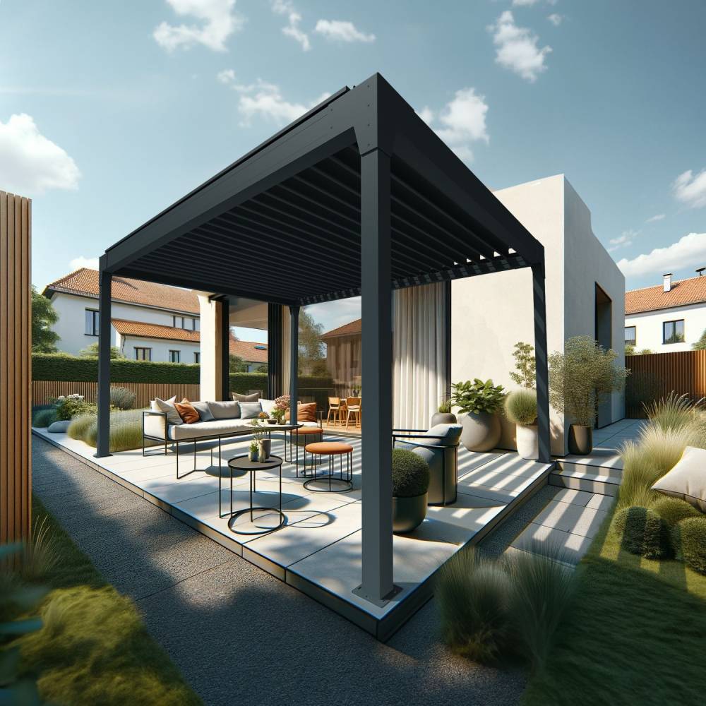 Pergola Bioclimatique AVANOA îlot 4,00x3,013 M Vérin à Télécommande (Gris anthracite) - Alia Productions - Imagen 2