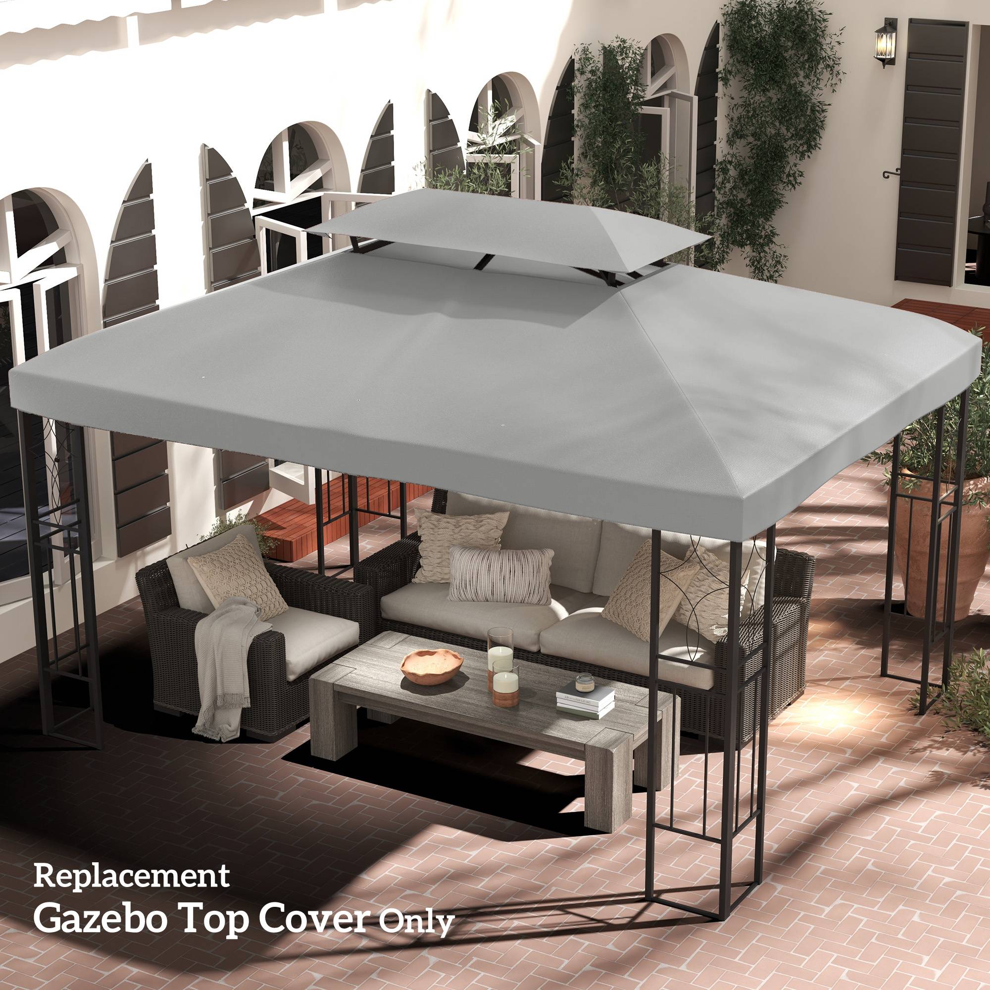ComfortXL - Toile remplacement pavillon polyester extérieur protection soleil 300x400 gris clair - ComfortXL Outdoor Living - Image 4