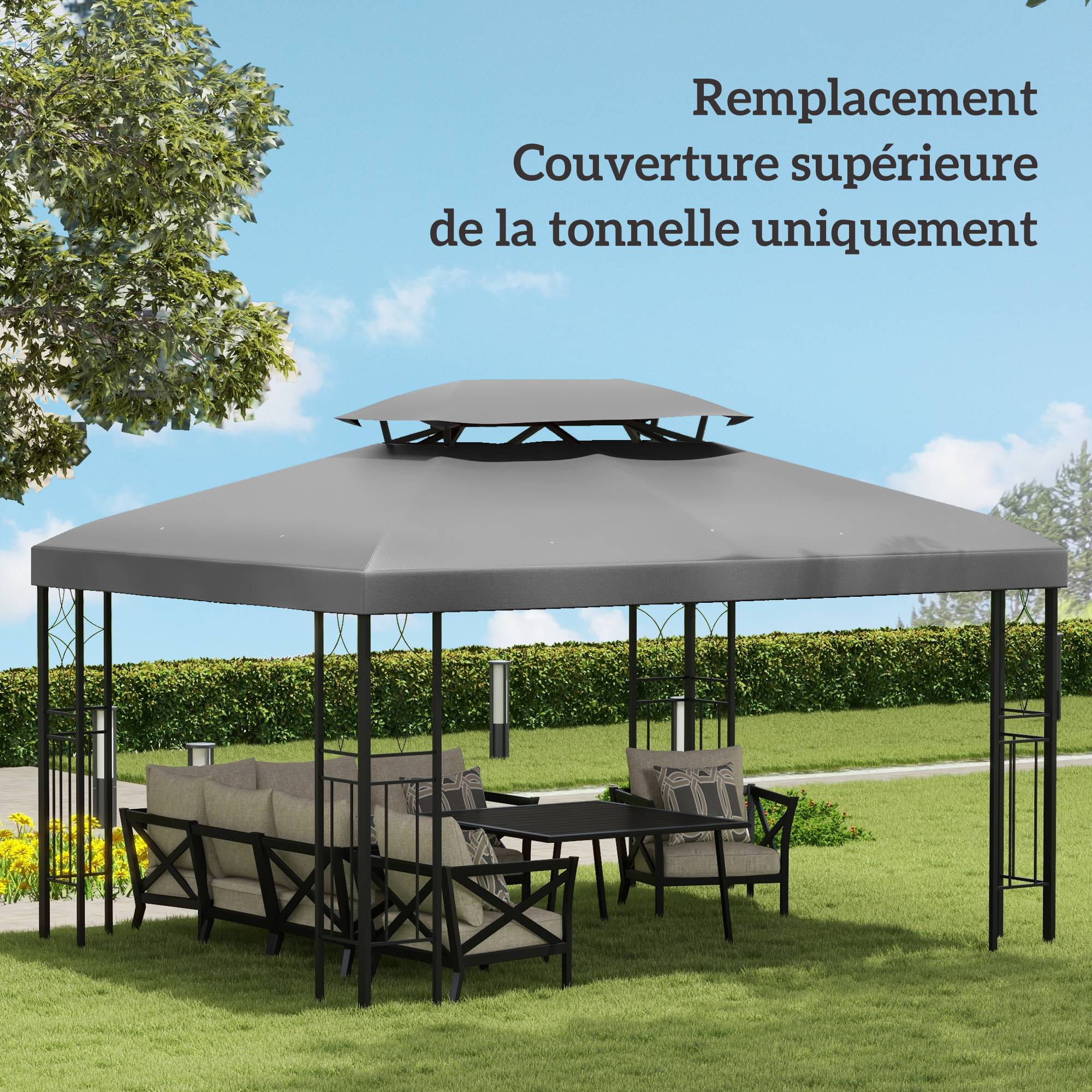 ComfortXL - Toile remplacement pavillon polyester extérieur protection soleil 300x400 gris clair - ComfortXL Outdoor Living - Image 9