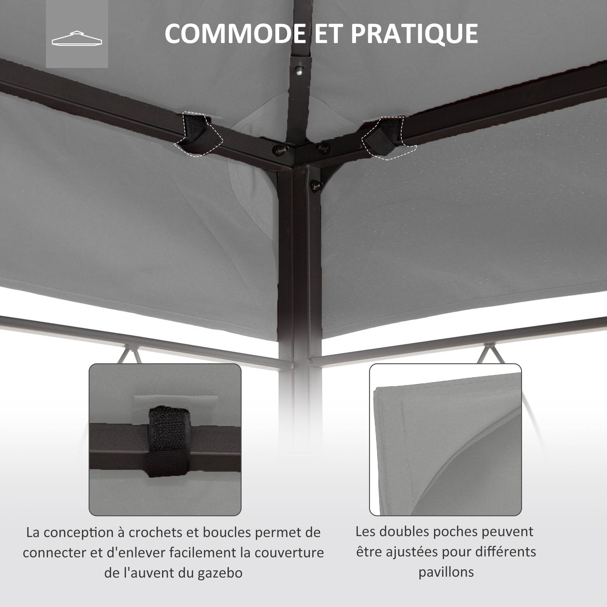 ComfortXL - Toile remplacement pavillon polyester extérieur protection soleil 300x400 gris clair - ComfortXL Outdoor Living - Image 8