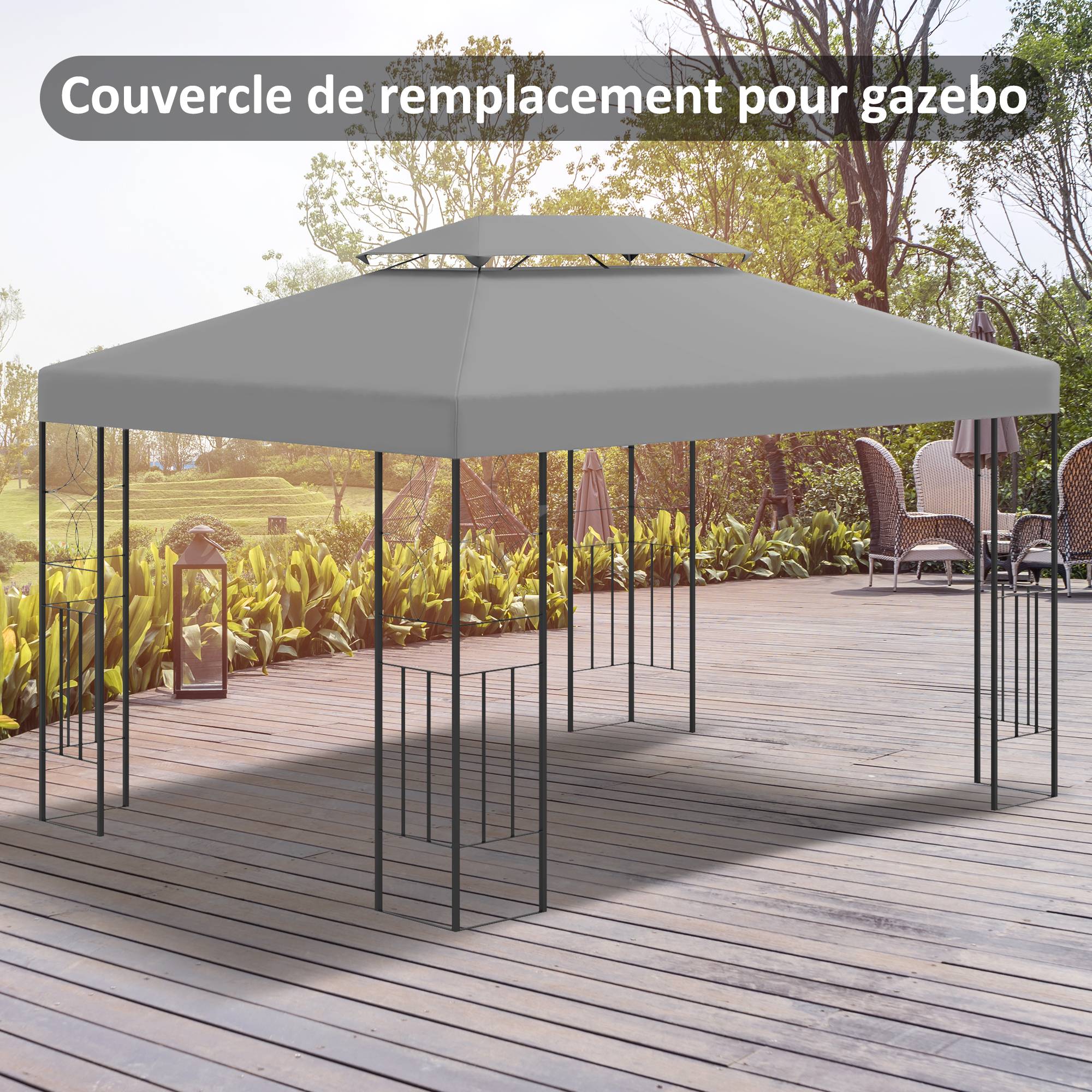 ComfortXL - Toile remplacement pavillon polyester extérieur protection soleil 300x400 gris clair - ComfortXL Outdoor Living - Image 3