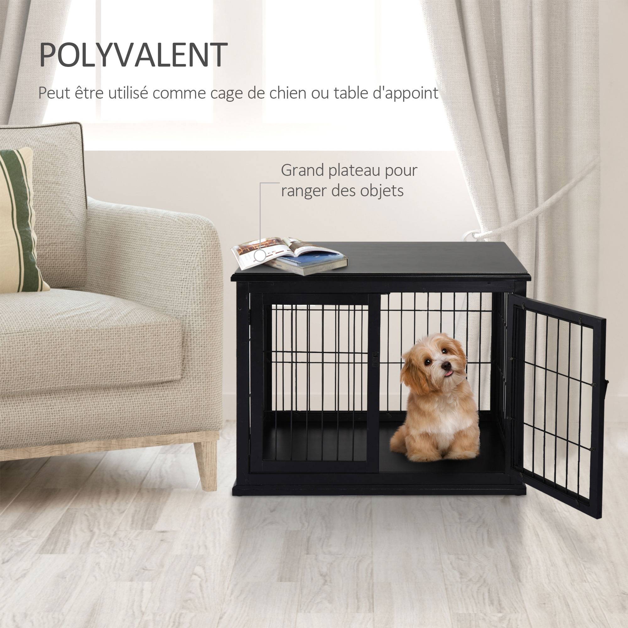 Cage meuble intérieure MDF E1,3 portes verrouillables, max 30kg,81x58x66 cm noir - Image 7