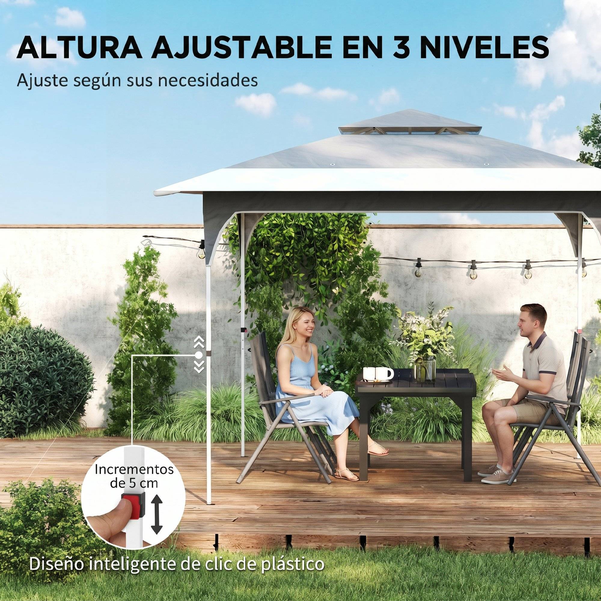 Tente pliante pop-up 3,5 x 3,5 m avec 3 niveaux de hauteur réglables, double toit, fermeture centrale et sac de transport, protection UPF50+ grise - Image 9