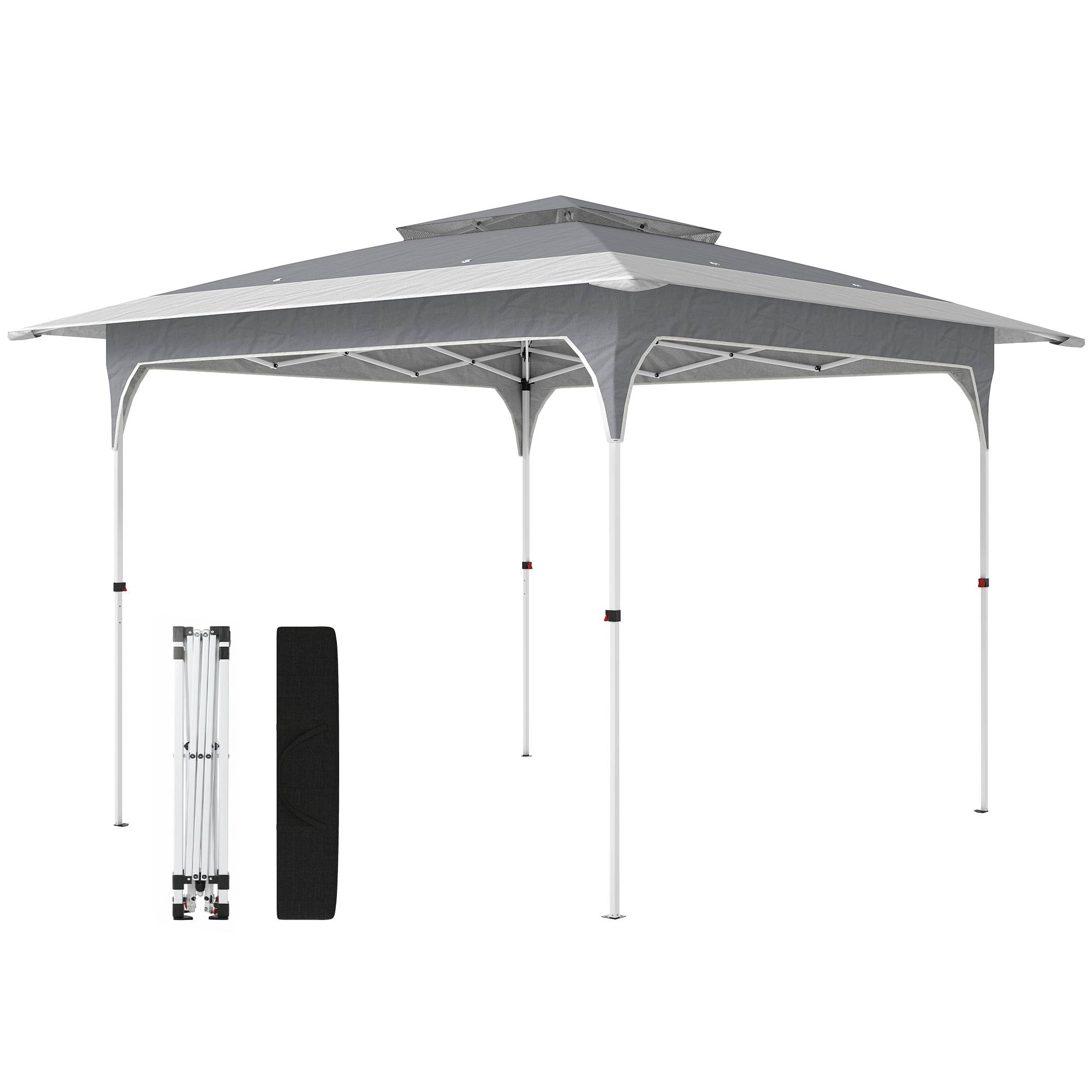 Tente pliante pop-up 3,5 x 3,5 m avec 3 niveaux de hauteur réglables, double toit, fermeture centrale et sac de transport, protection UPF50+ grise - Image 2