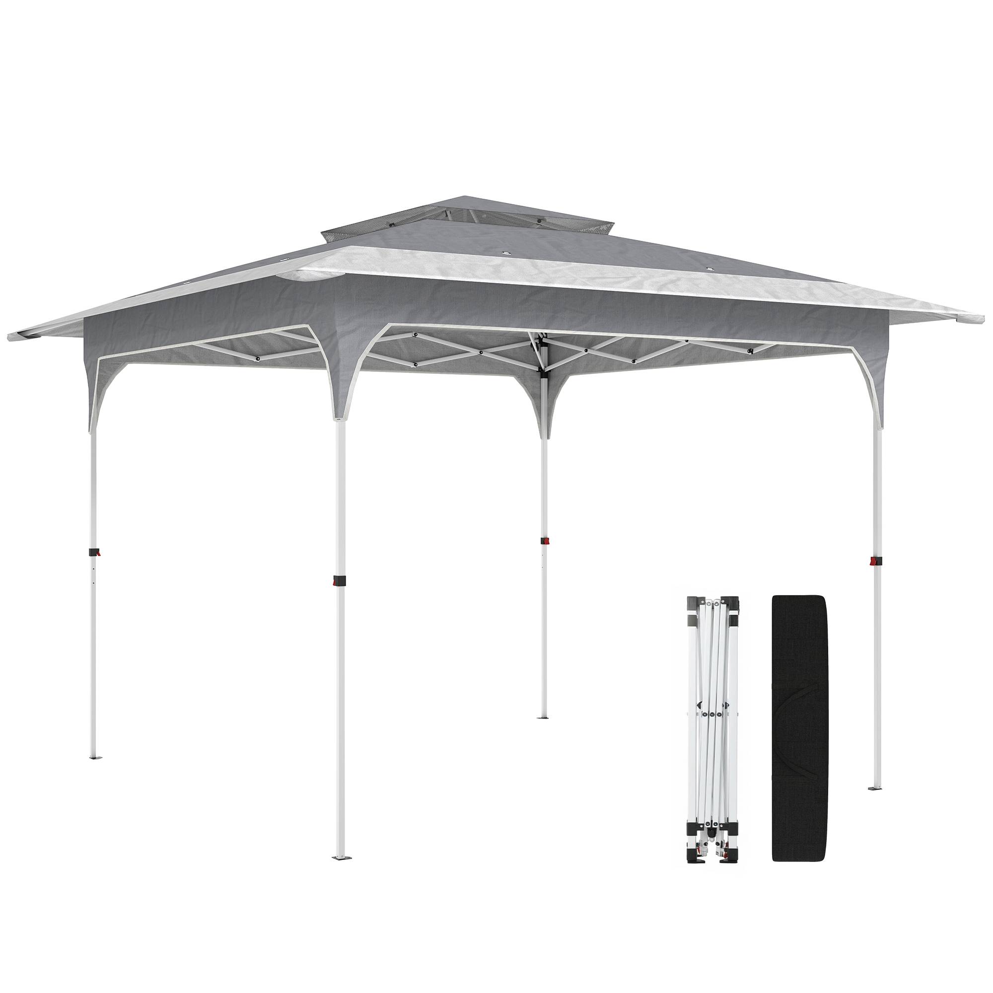 Tente pliante pop-up 3,5 x 3,5 m avec 3 niveaux de hauteur réglables, double toit, fermeture centrale et sac de transport, protection UPF50+ grise - Image 1