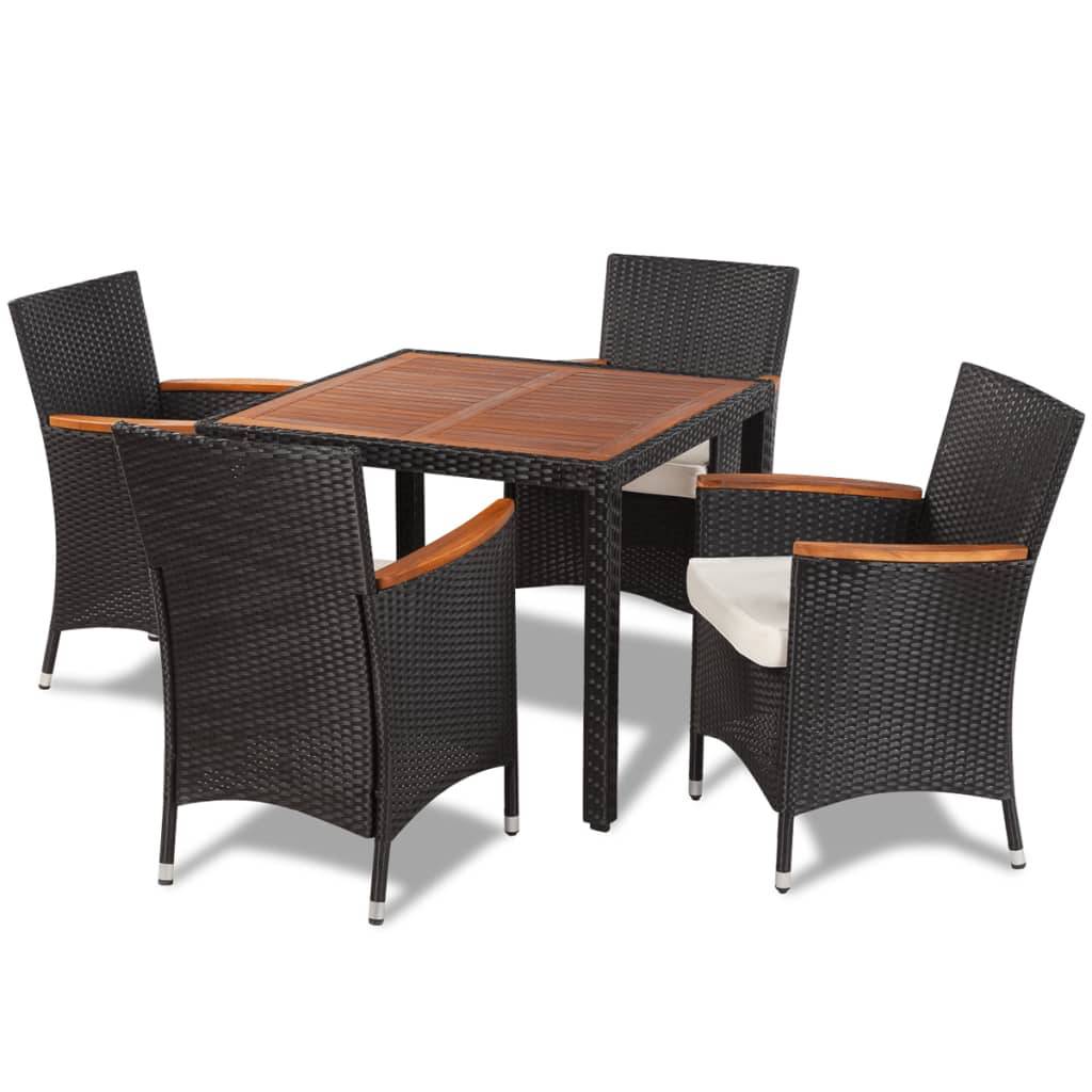 Helloshop26 - Salon de jardin meuble d'extérieur ensemble de mobilier 5 pièces avec coussins résine tressée noir - Imagen 1