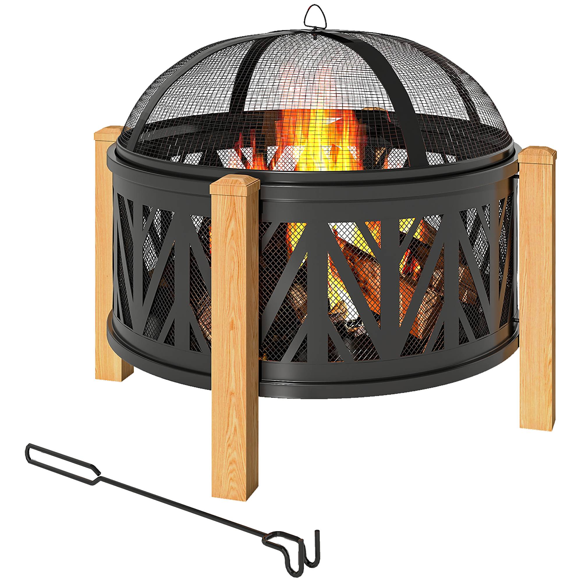 ComfortXL - Brasero 2-en-1 métal Ø75 x 58 cm noir et brun pour jardin avec grille barbecue pare-étincelles et tisonnier - Image 2