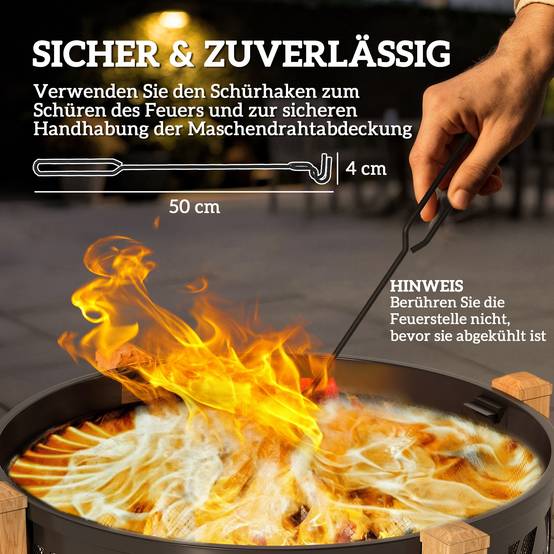 ComfortXL - Brasero 2-en-1 métal Ø75 x 58 cm noir et brun pour jardin avec grille barbecue pare-étincelles et tisonnier - Image 5
