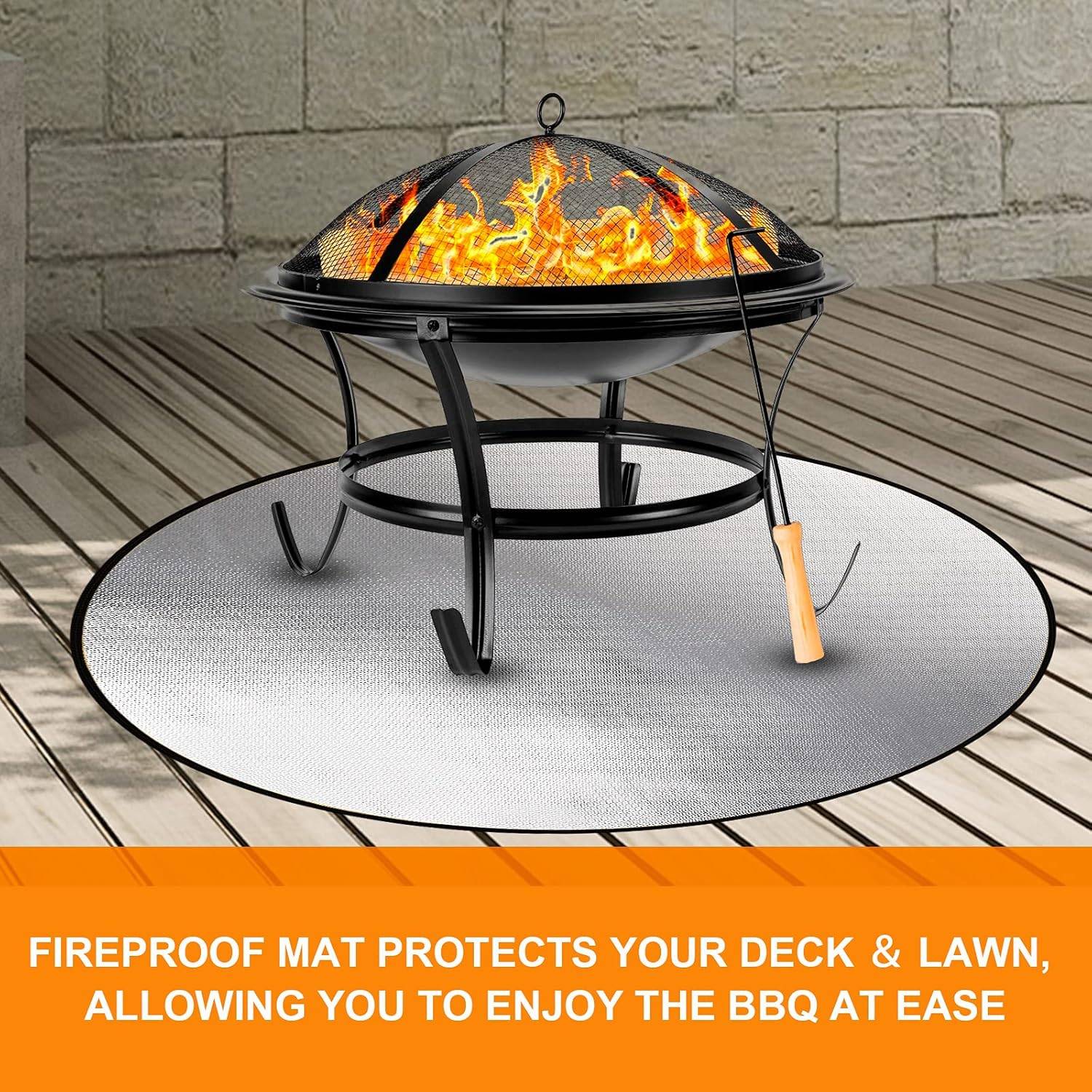 Accessoires de barbecue,Tapis de barbecue ignifuge et ignifuge pour barbecue en extérieur, camping, rond, 91 cm-Lytech - Image 3