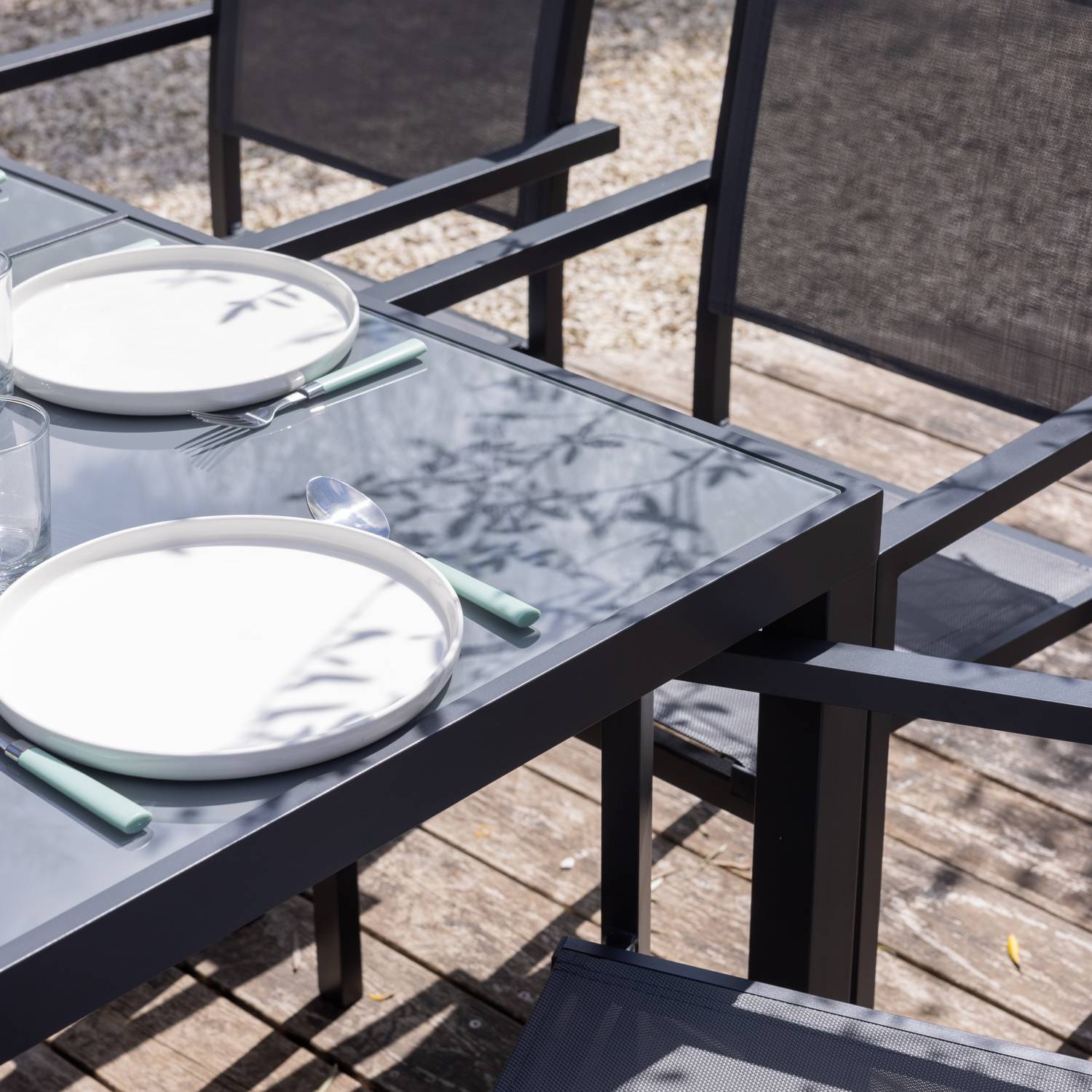 Happy Garden - Salon de jardin CAGLIARI en textilène gris 8 places - aluminium anthracite - HAPPY GARDEN - Imagen 6