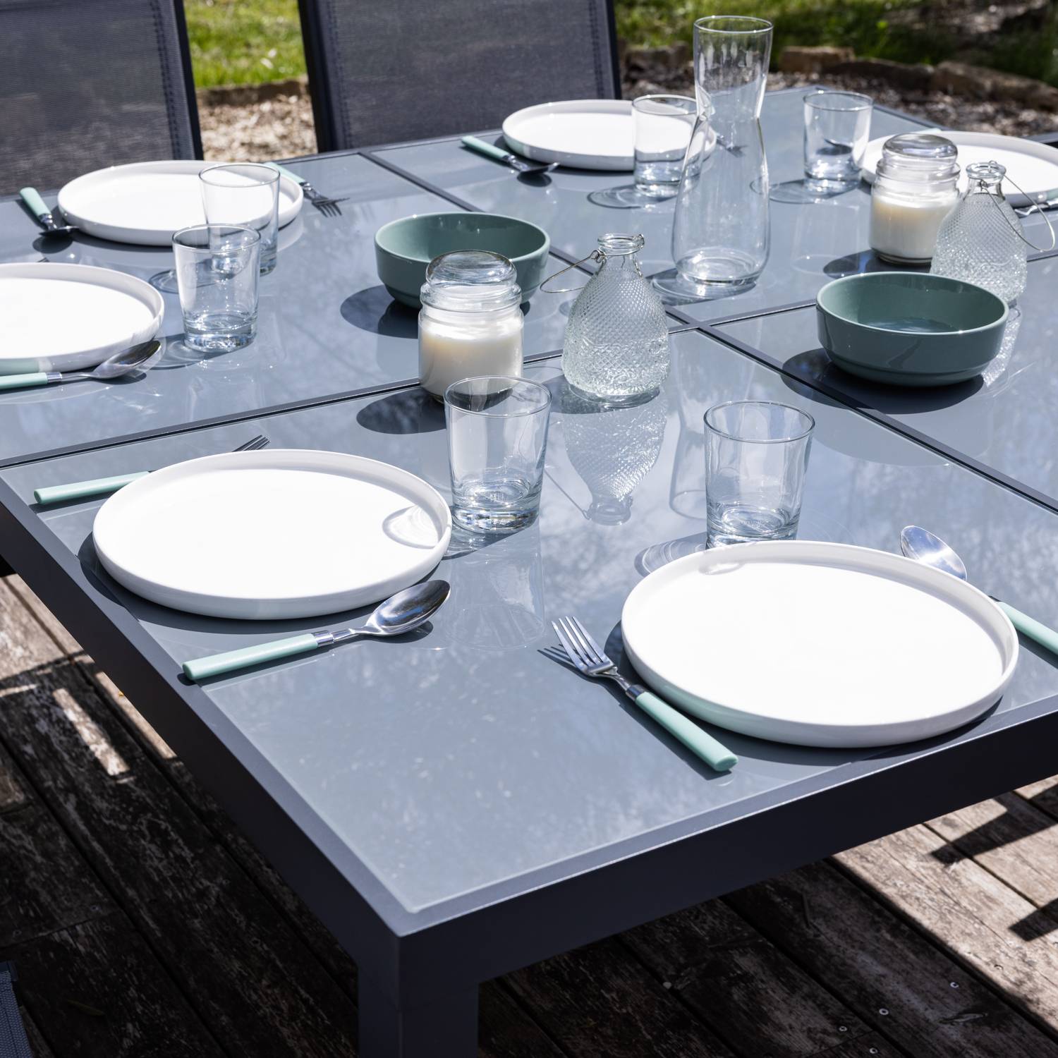 Happy Garden - Salon de jardin CAGLIARI en textilène gris 8 places - aluminium anthracite - HAPPY GARDEN - Imagen 5