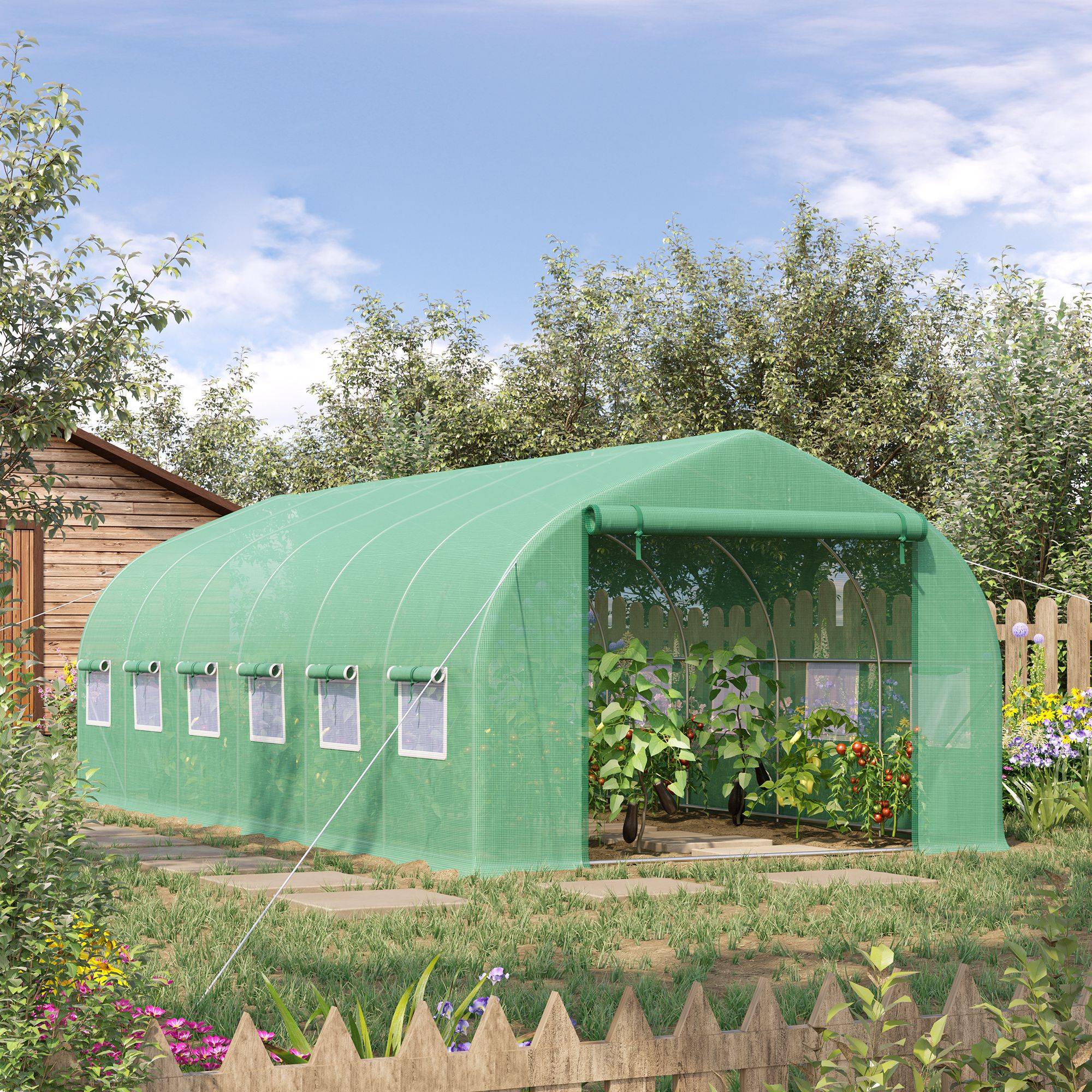 Grande serre tunnel de jardin 18m² métal galvanisé 12 fenêtres pour culture 6x3x2 m Vert - ComfortXL Outdoor Living - Image 3