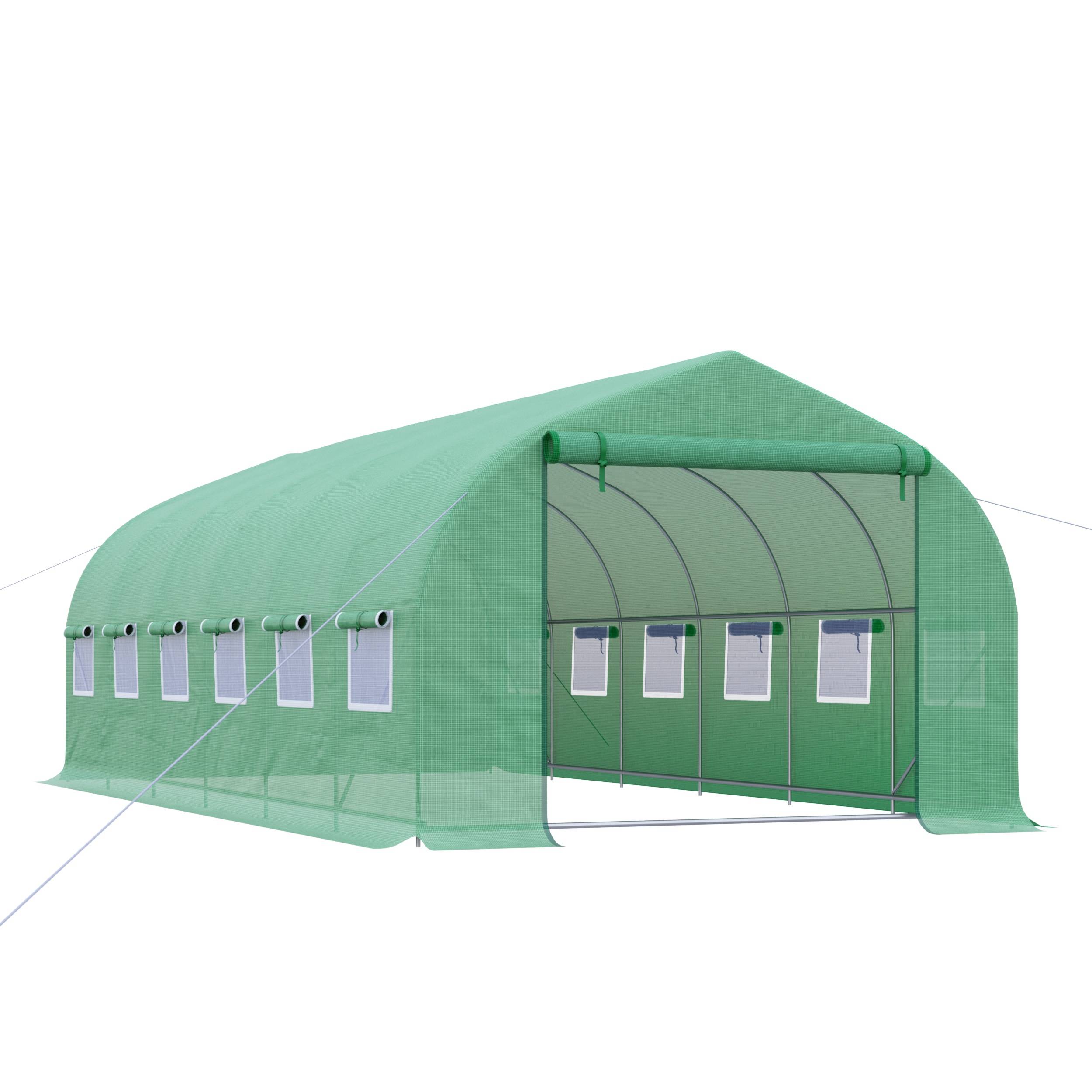 Grande serre tunnel de jardin 18m² métal galvanisé 12 fenêtres pour culture 6x3x2 m Vert - ComfortXL Outdoor Living - Image 1