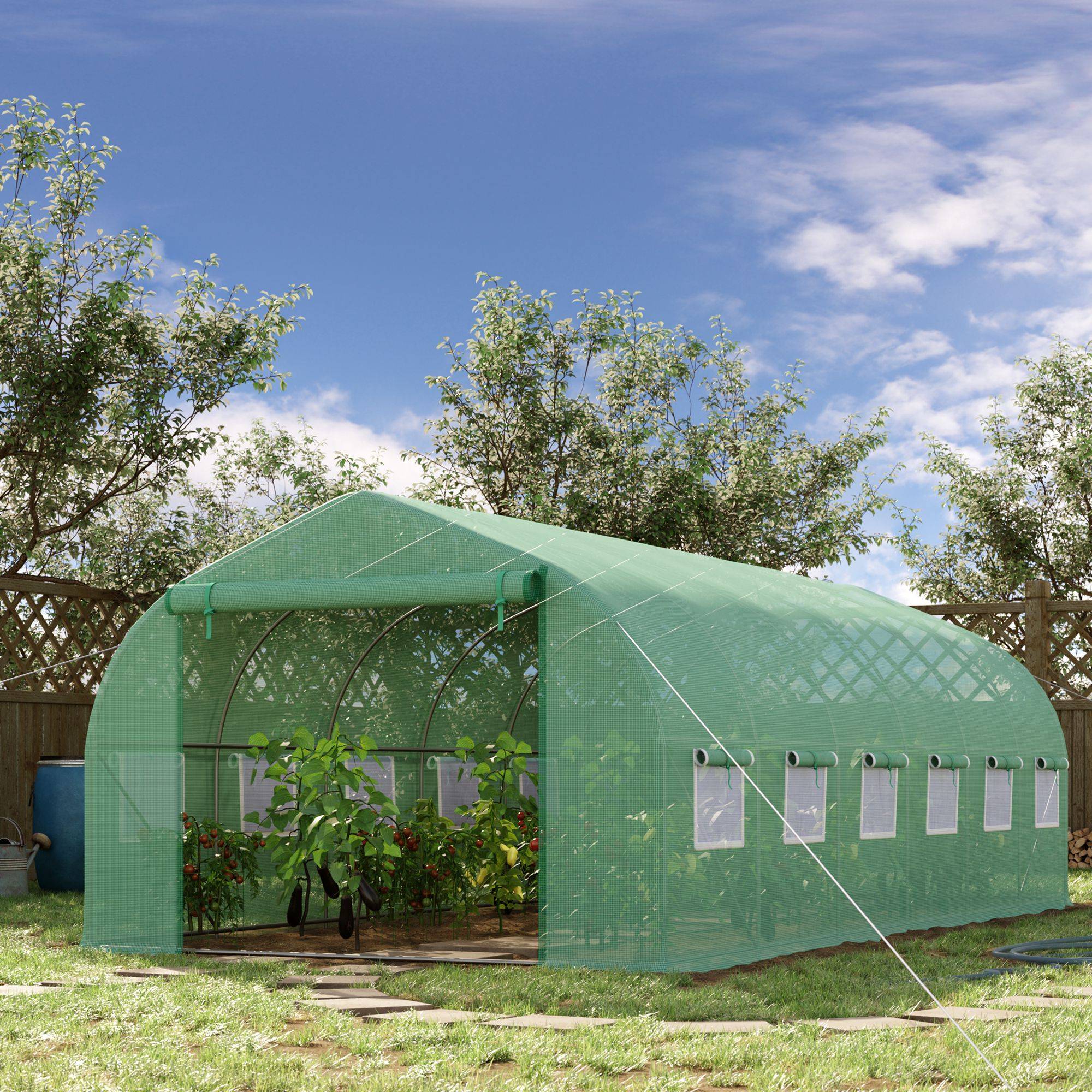 Grande serre tunnel de jardin 18m² métal galvanisé 12 fenêtres pour culture 6x3x2 m Vert - ComfortXL Outdoor Living - Image 4