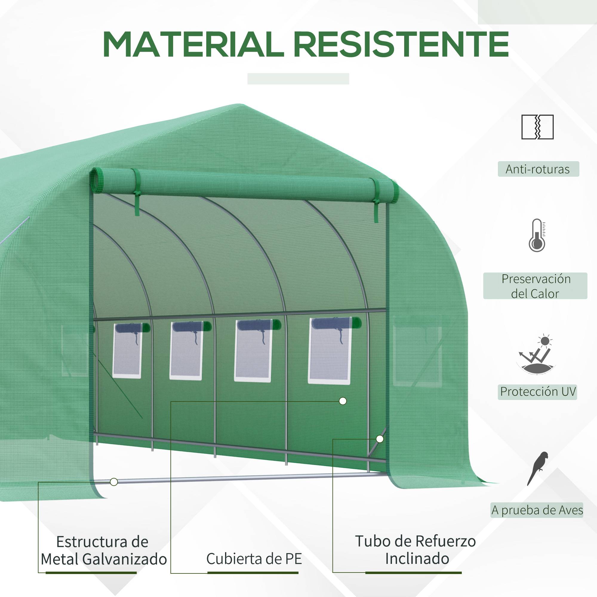 Grande serre tunnel de jardin 18m² métal galvanisé 12 fenêtres pour culture 6x3x2 m Vert - ComfortXL Outdoor Living - Image 6