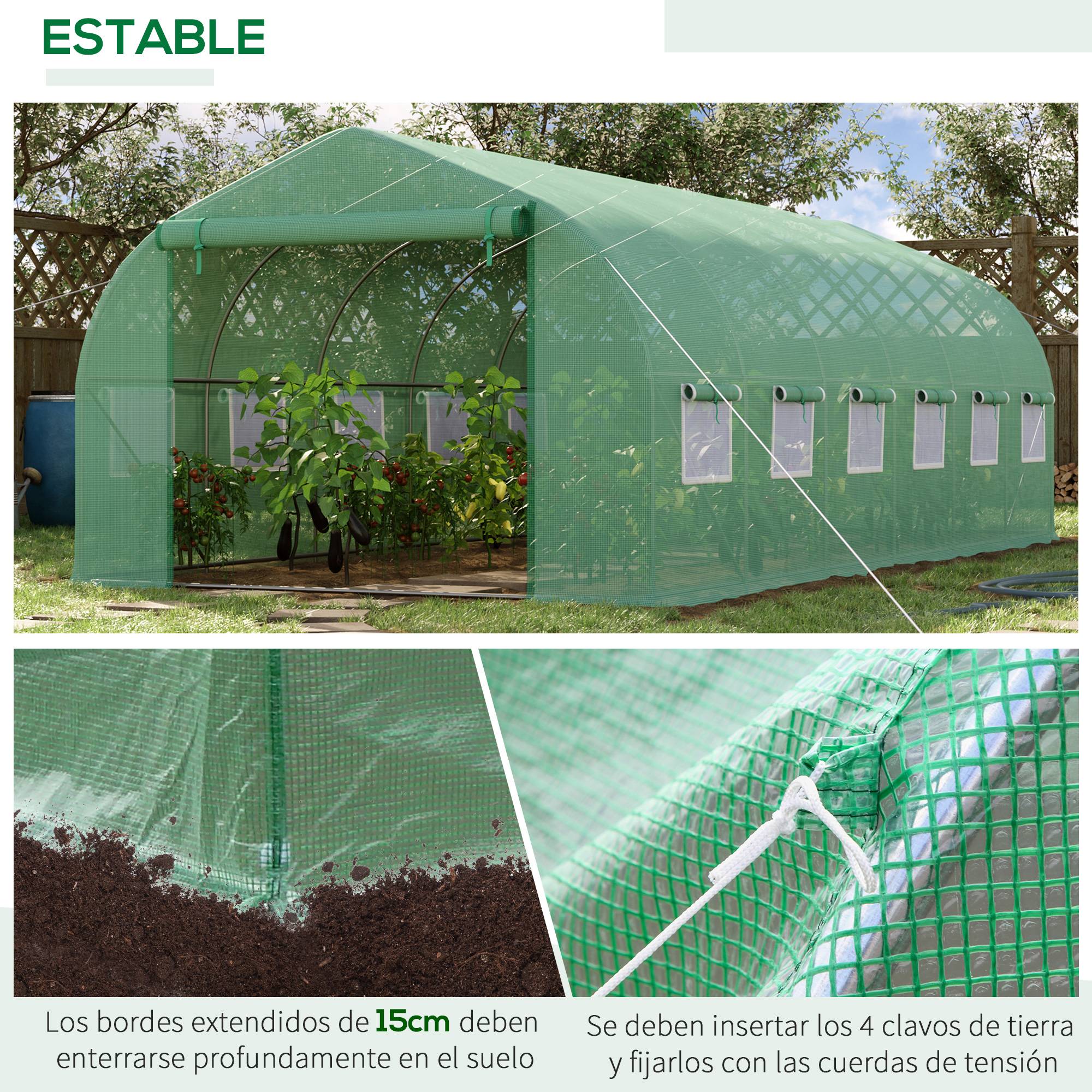 Grande serre tunnel de jardin 18m² métal galvanisé 12 fenêtres pour culture 6x3x2 m Vert - ComfortXL Outdoor Living - Image 7