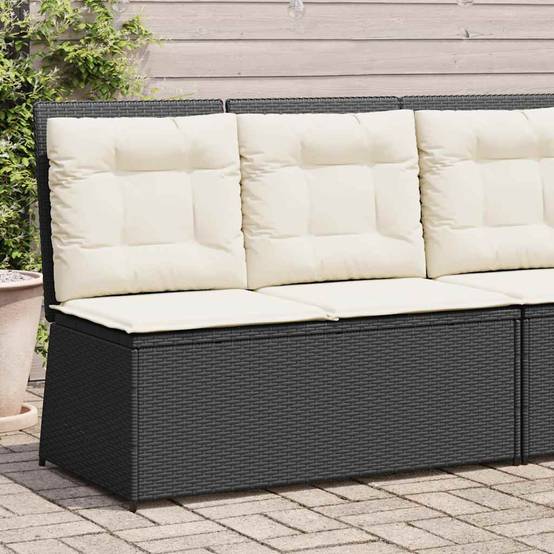 Banc inclinable de jardin | Banquette De Jardin | Banc Extérieur avec coussins noir résine tressée Maison Chic - Image 2