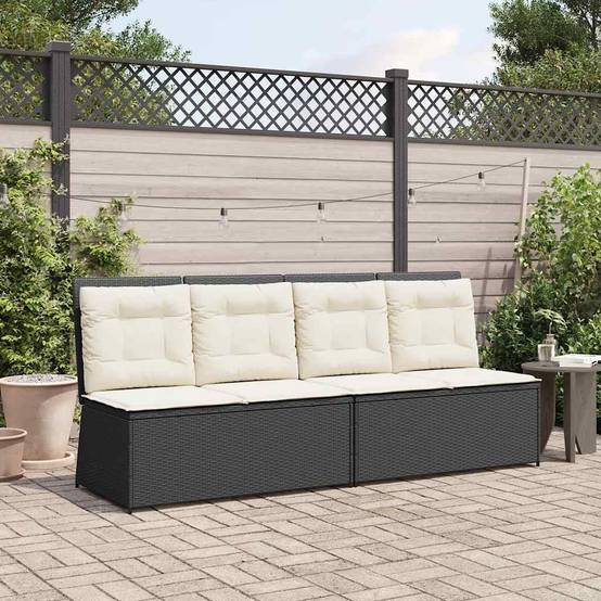 Banc inclinable de jardin | Banquette De Jardin | Banc Extérieur avec coussins noir résine tressée Maison Chic - Image 3