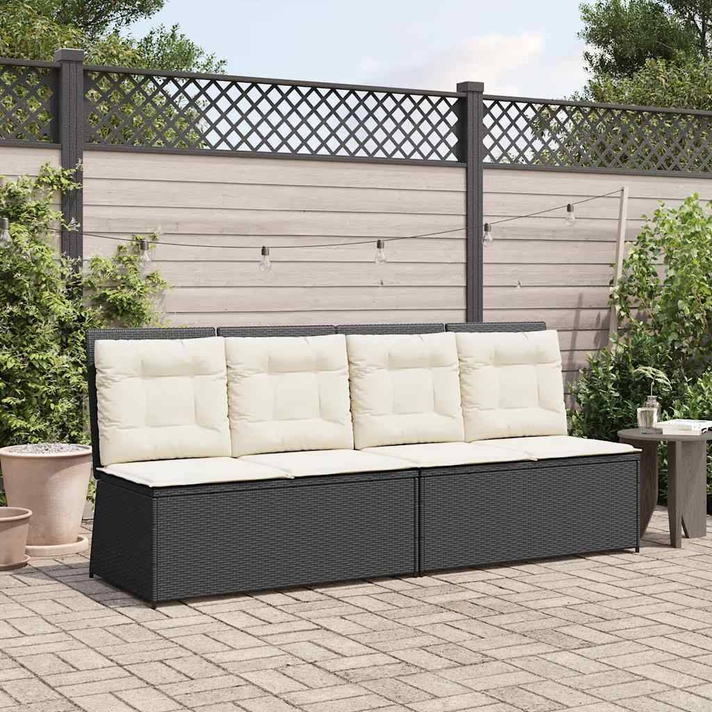 Banc inclinable de jardin | Banquette De Jardin | Banc Extérieur avec coussins noir résine tressée Maison Chic - Image 3