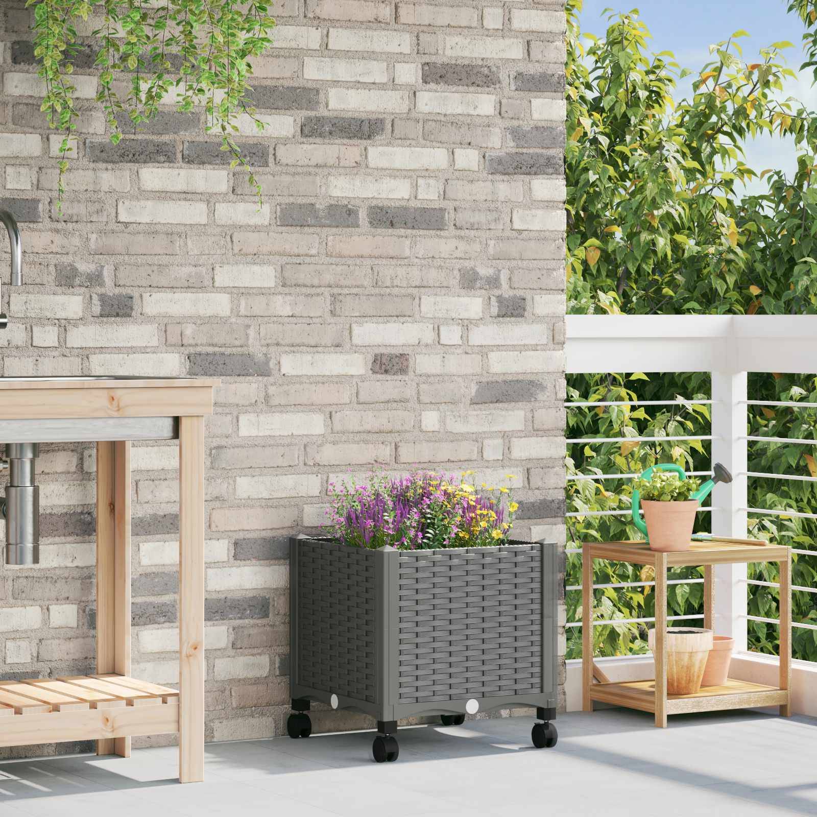 Jardinière sur roues polypropylène gris clair 40 x 40 x 48 cm - PANGIVO - Image 1