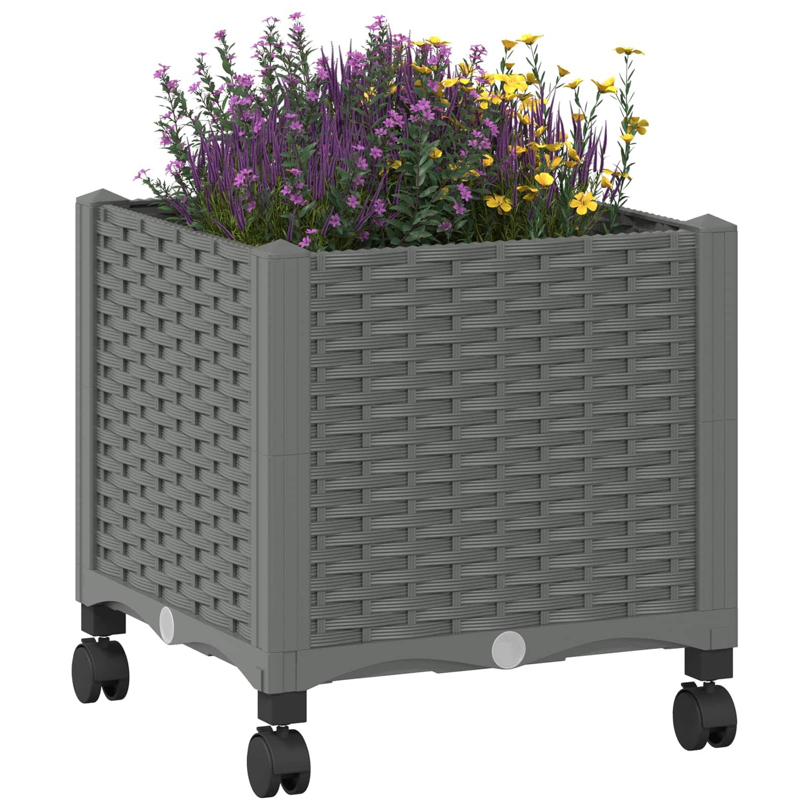 Jardinière sur roues polypropylène gris clair 40 x 40 x 48 cm - PANGIVO - Image 3