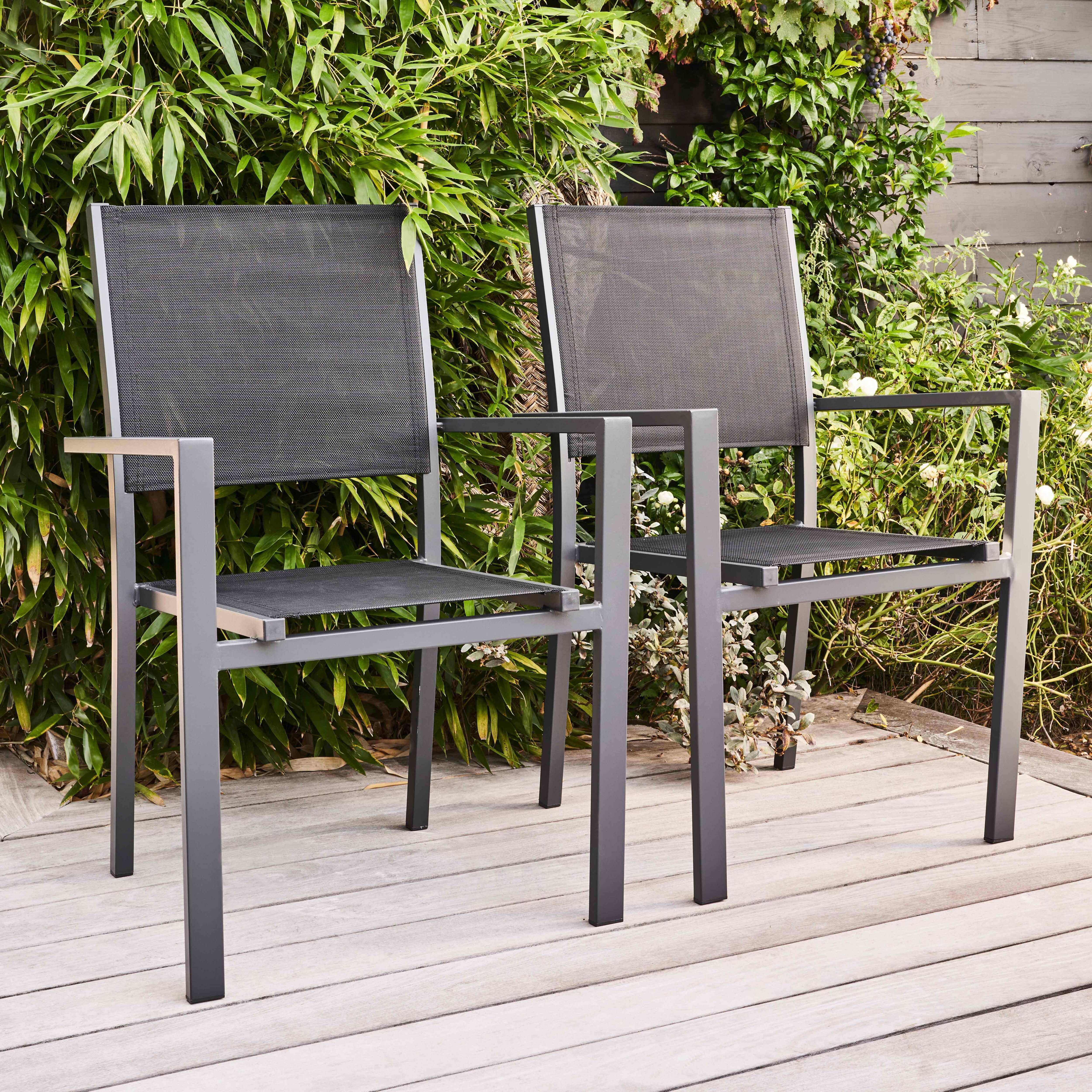 Oviala - Lot de 2 fauteuils de jardin en aluminium et textilène noir Ajaccio - Oviala - Imagen 2
