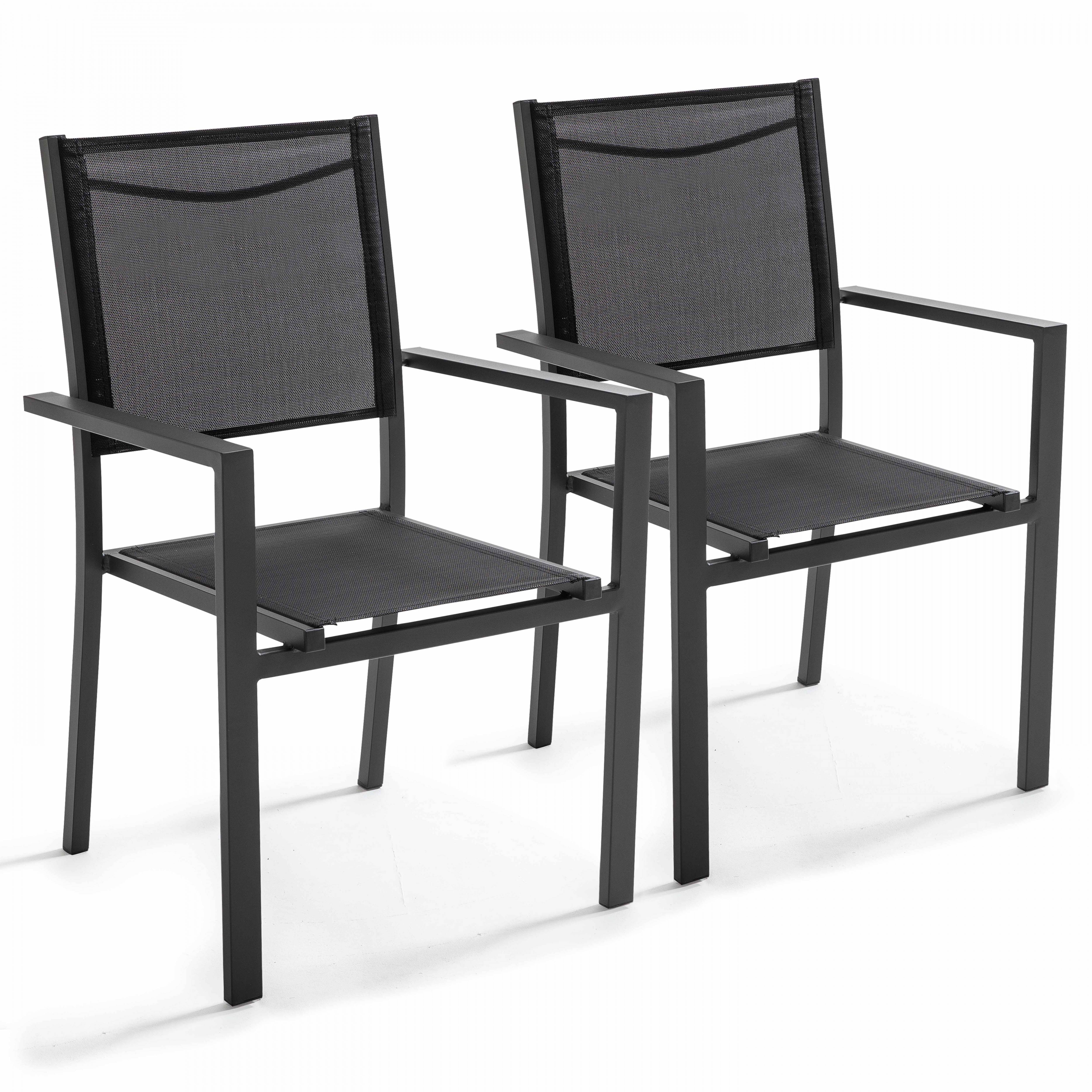 Oviala - Lot de 2 fauteuils de jardin en aluminium et textilène noir Ajaccio - Oviala - Imagen 1