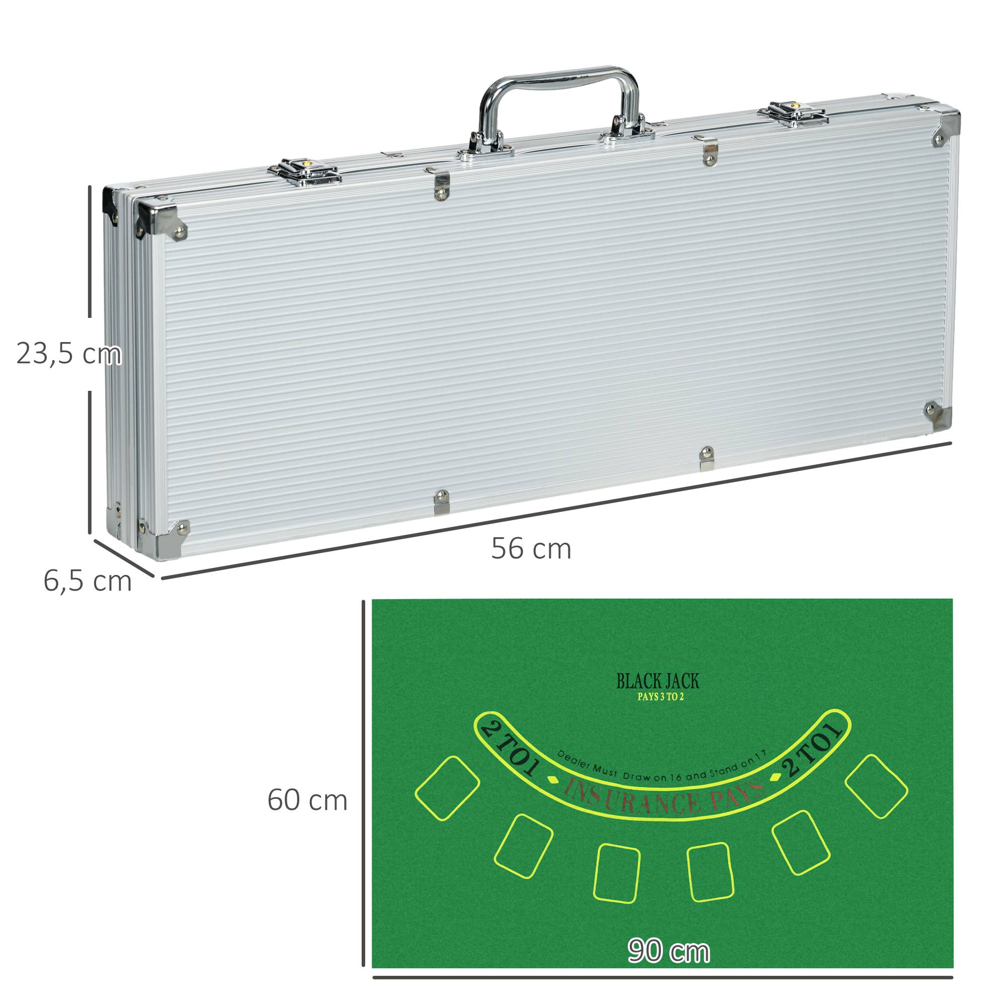 Mallette de Poker Coffret de Poker Complet avec 500 jetons 5 dés 2 Jeux de Cartes 3 boutons 1 Tapis en Feutre - Image 5