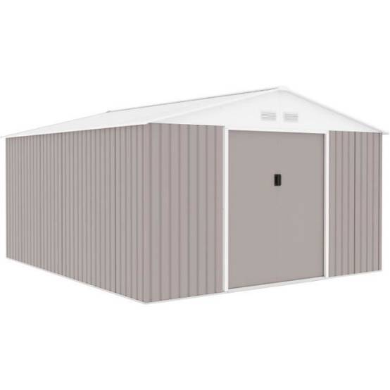 Sans Marque - Abri de jardin en métal 12,99 m² - 340 x 382 x 210 cm - NEPTUNE - Kit d'ancrage inclus, 2 portes coulissantes - Taupe - Image 1