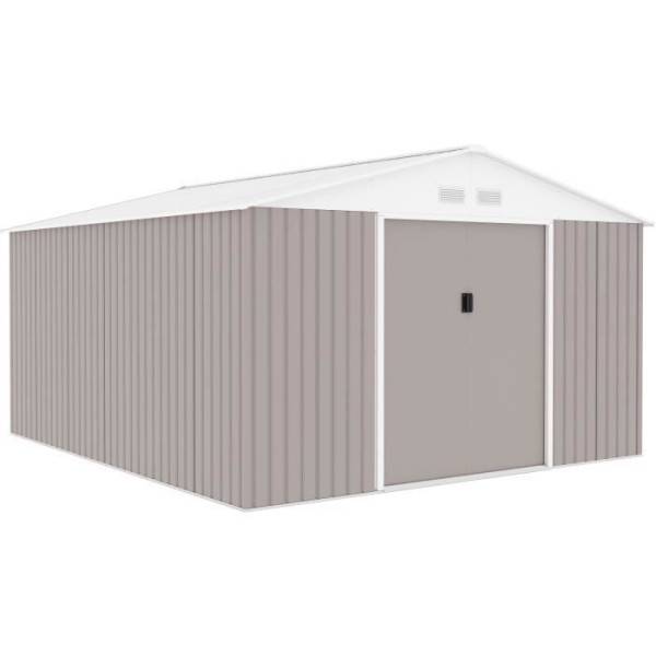 Sans Marque - Abri de jardin en métal 12,99 m² - 340 x 382 x 210 cm - NEPTUNE - Kit d'ancrage inclus, 2 portes coulissantes - Taupe