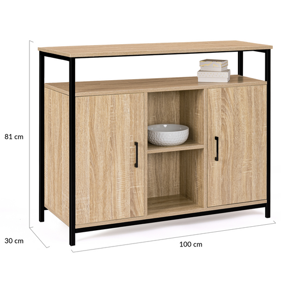 Buffet 100 cm DETROIT 2 portes avec étagères design industriel (compose ref 15343) - Image 7
