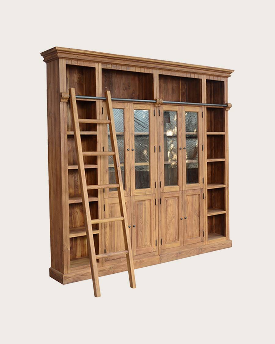 Annisa - Bibliothèque en bois massif de teck recyclé 250 cm - UNIQKA - Imagen 1