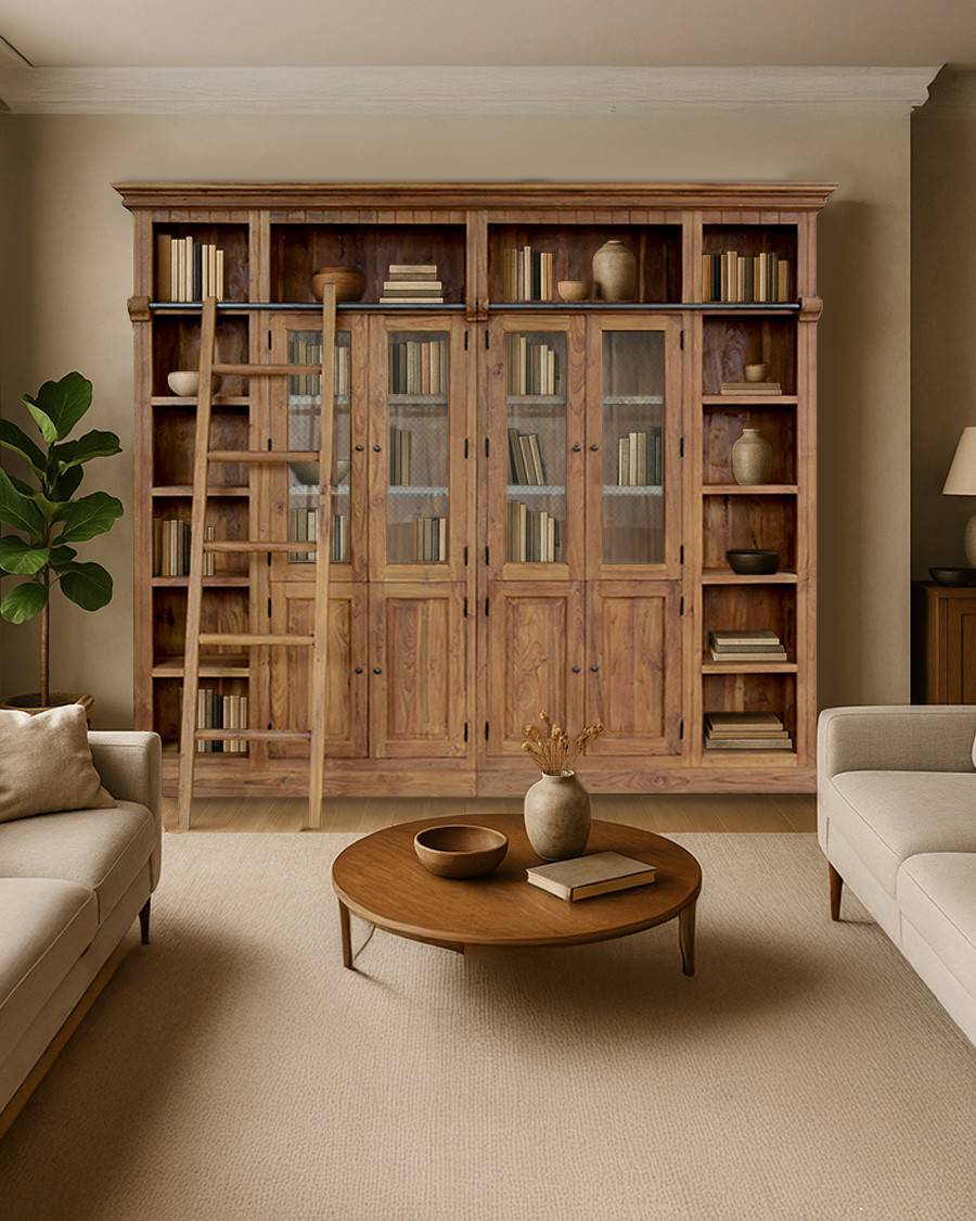 Annisa - Bibliothèque en bois massif de teck recyclé 250 cm - UNIQKA - Imagen 2
