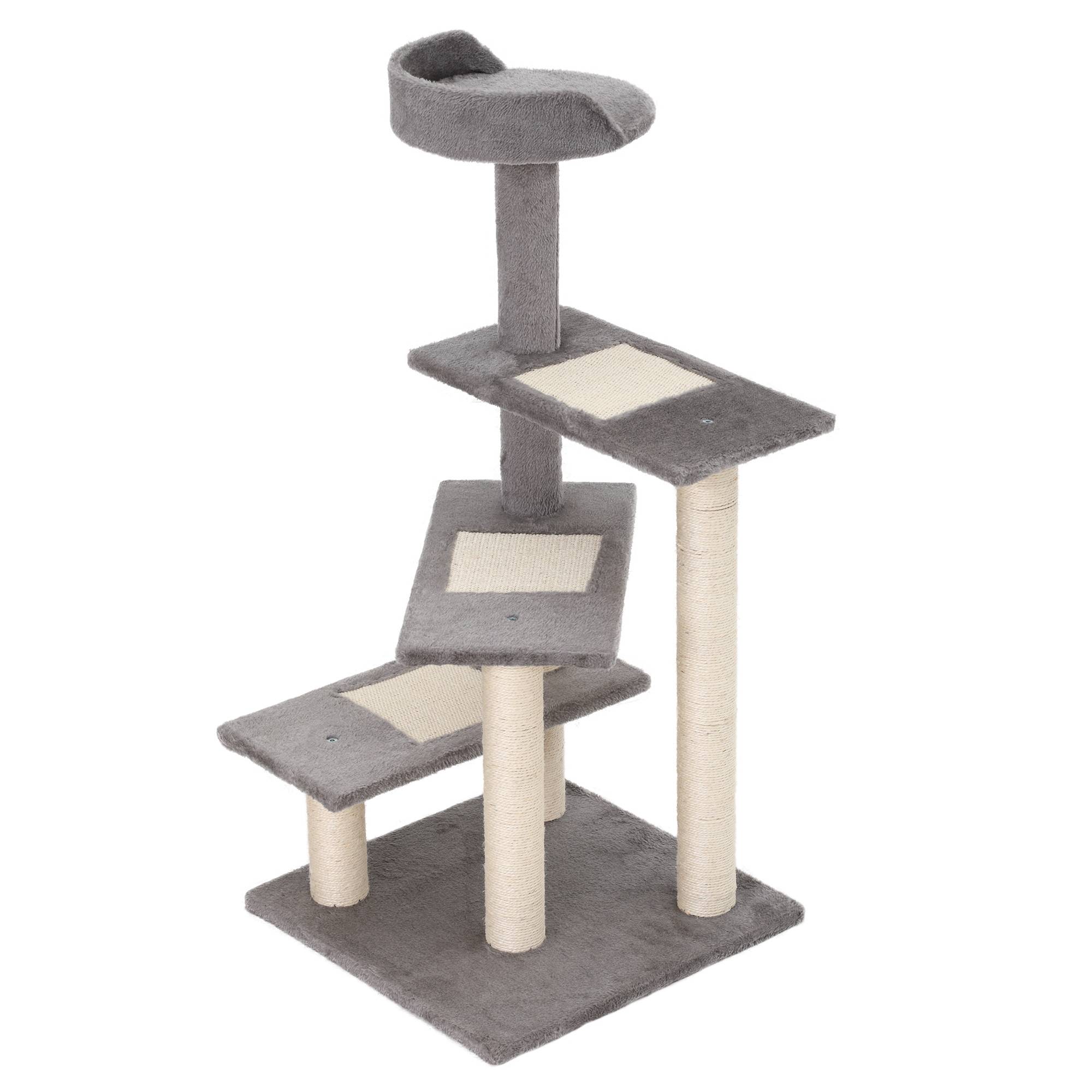 Arbre à chat PawHut 100 cm avec poteaux sisal, grande plateforme, pour petits chats, beige+gris - Image 2