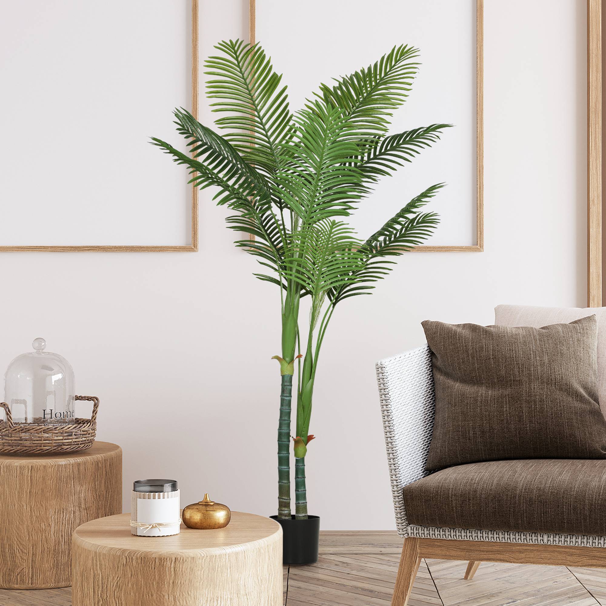 Plante artificielle intérieure 180 cm, palmier Areca arbre artificiel avec pot en plastique et flocage, vert - Image 4