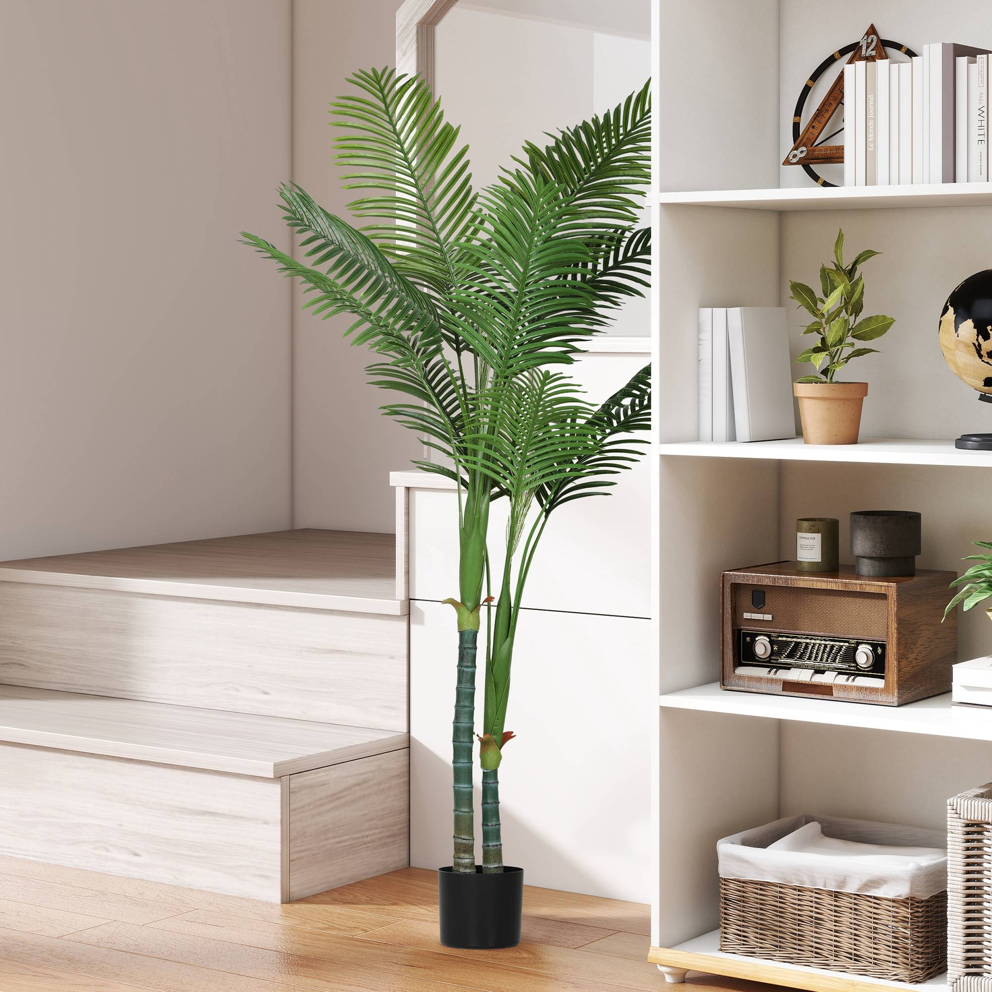 Plante artificielle intérieure 180 cm, palmier Areca arbre artificiel avec pot en plastique et flocage, vert - Image 3