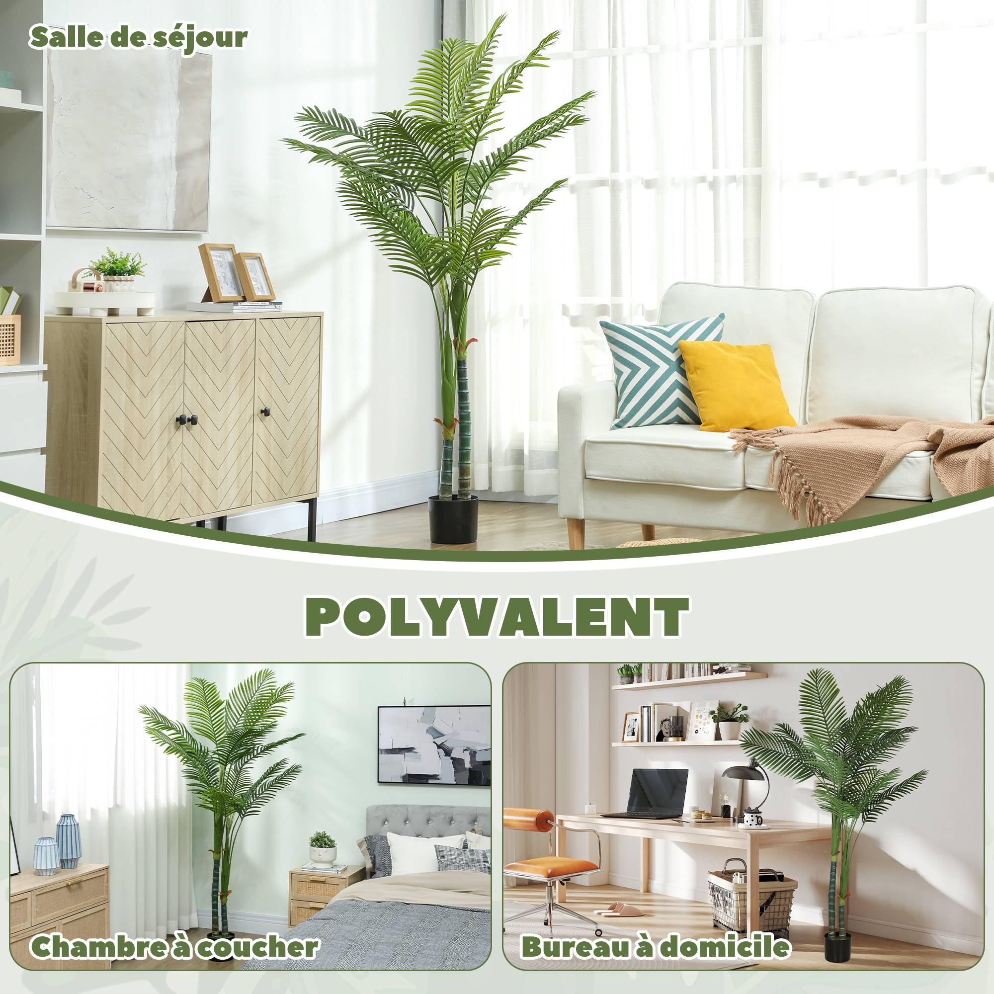 Plante artificielle intérieure 180 cm, palmier Areca arbre artificiel avec pot en plastique et flocage, vert - Image 7