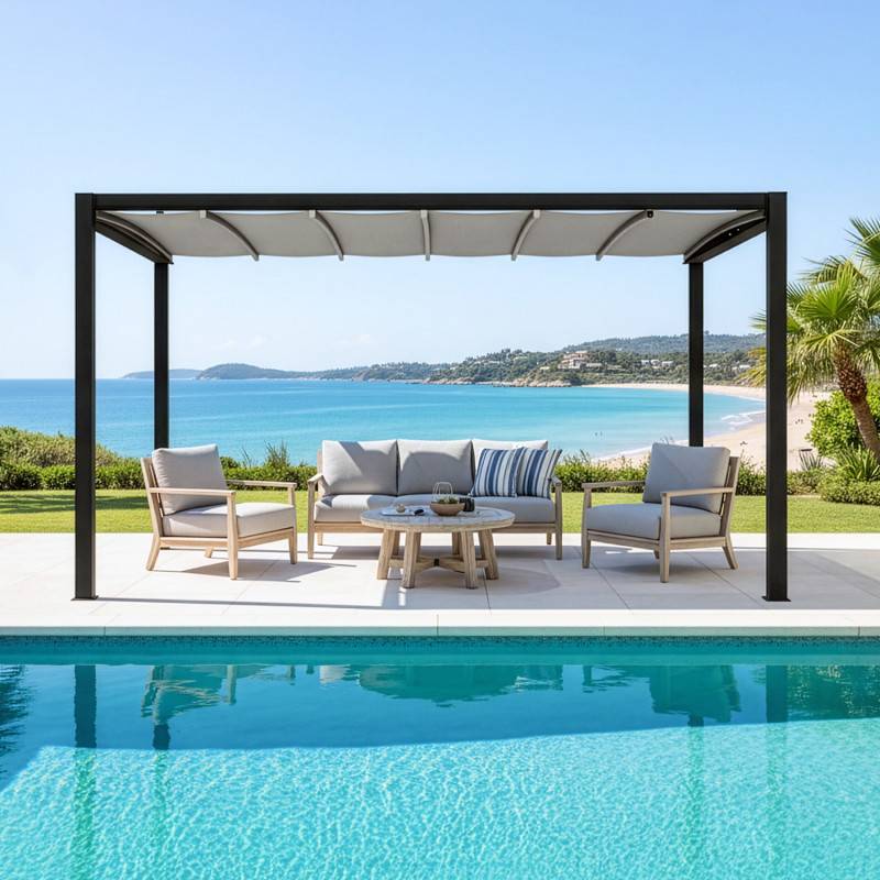 X-Metal - Pergola autoportante motorisée aluminium 12 m² toile rétractable anthracite X-Metal