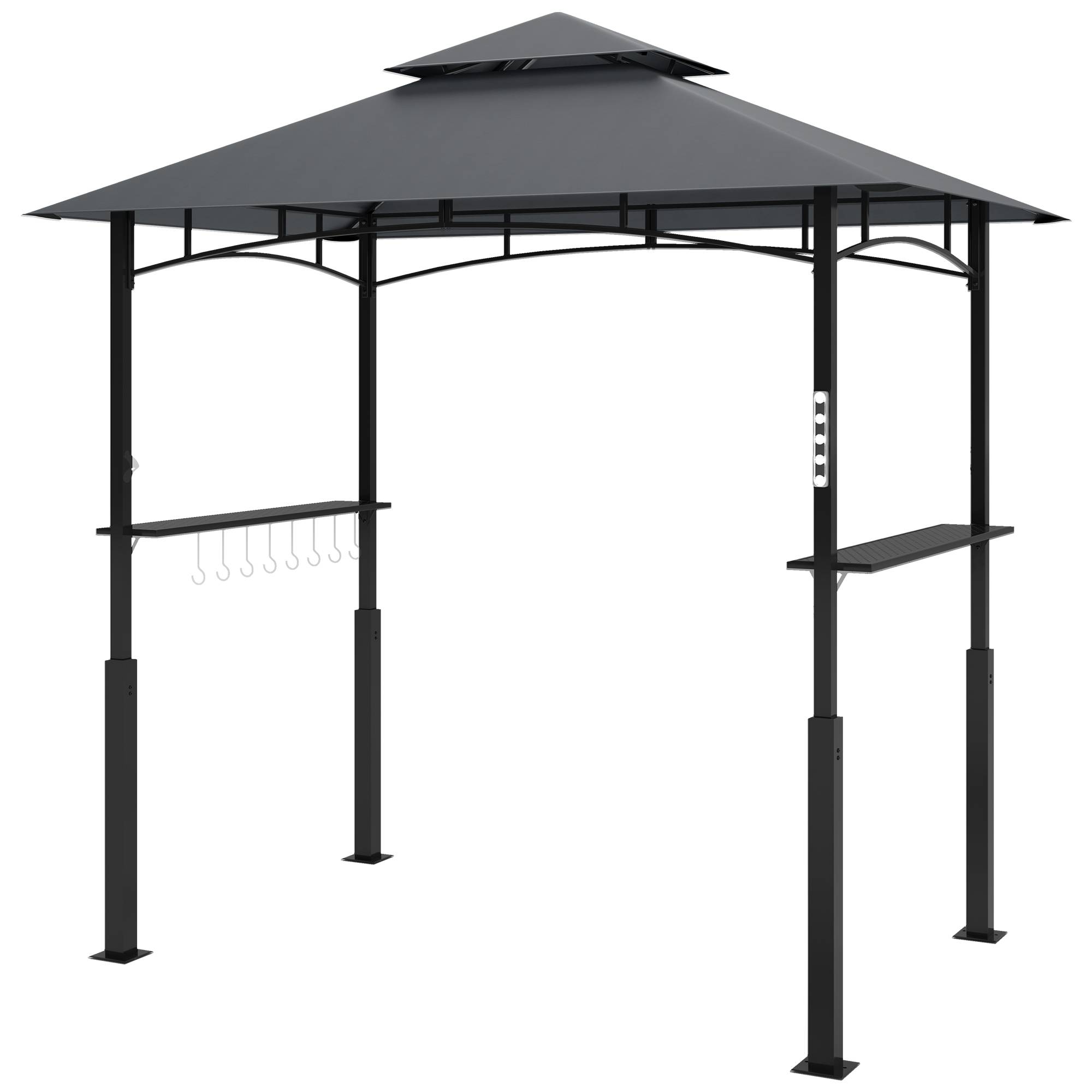 Pavillon de grill, tente grill étagères épices, éclairage LED, métal, plastique, 243Lx148Bx248H cm, gris - Image 2