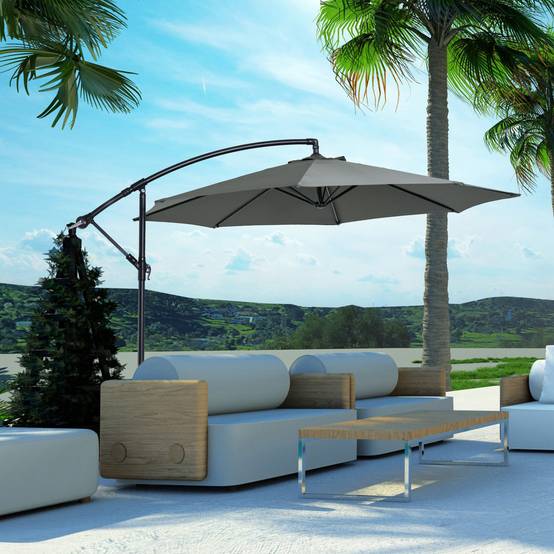 Parasol déporté octogonal inclinable manivelle avec pied en acier Ø 3 x 2,5m gris fr317 - Image 4
