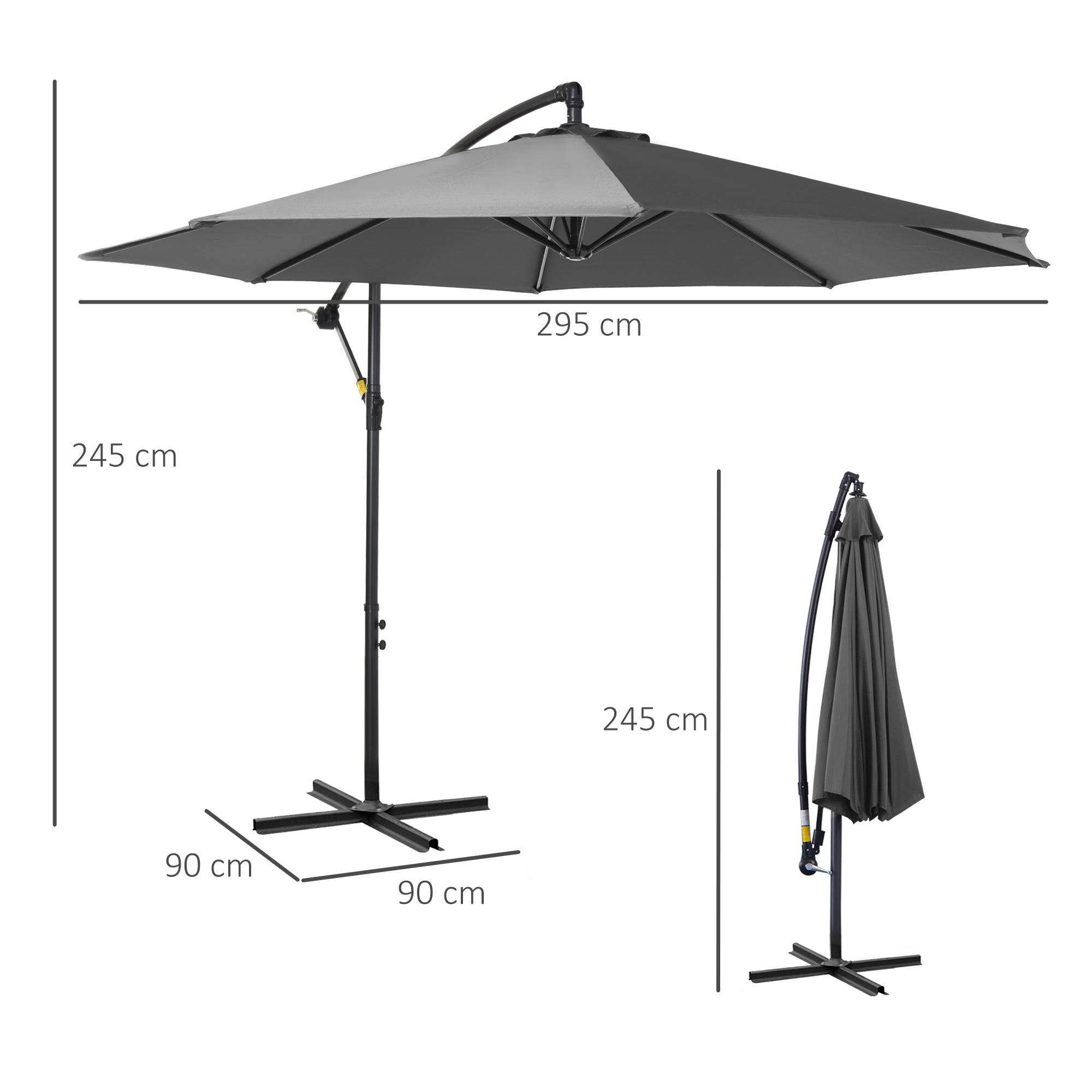 Parasol déporté octogonal inclinable manivelle avec pied en acier Ø 3 x 2,5m gris fr317 - Image 5