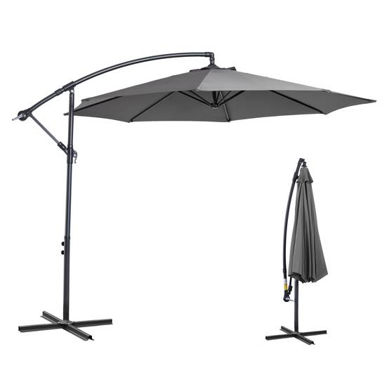 Parasol déporté octogonal inclinable manivelle avec pied en acier Ø 3 x 2,5m gris fr317 - Image 2