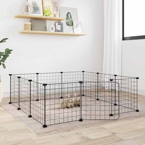 Grand enclos modulable 12 panneaux acier avec porte pour animaux Noir – ComfortXL Outdoor Living - Image 1