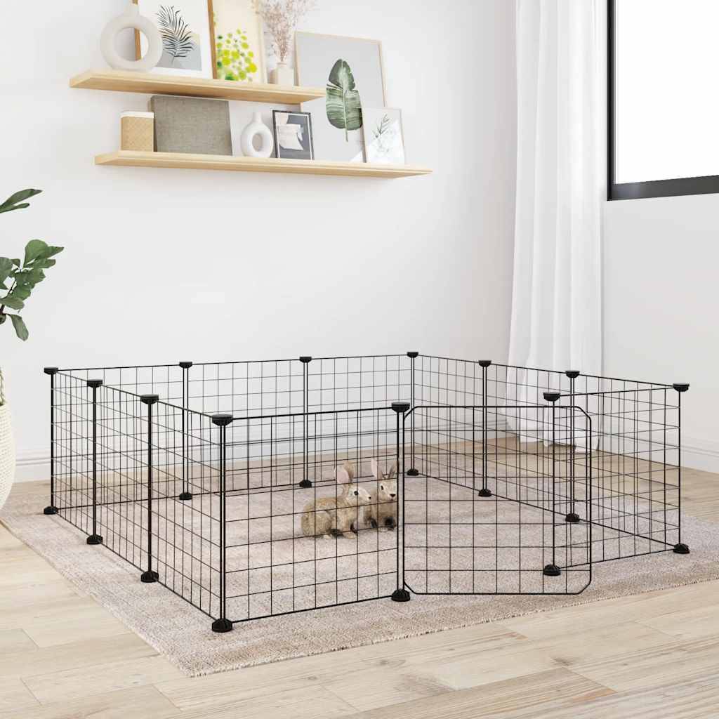 Grand enclos modulable 12 panneaux acier avec porte pour animaux Noir – ComfortXL Outdoor Living - Image 1