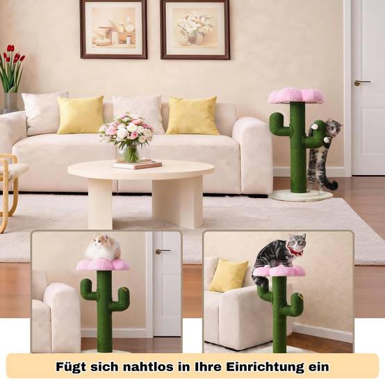 Arbre à Chat Cactus 90 cm, Poteaux en Sisal Épais, Griffoir avec Système Anti-Basculement, Arbre à Chat d’Intérieur, Design Vert - Image 5