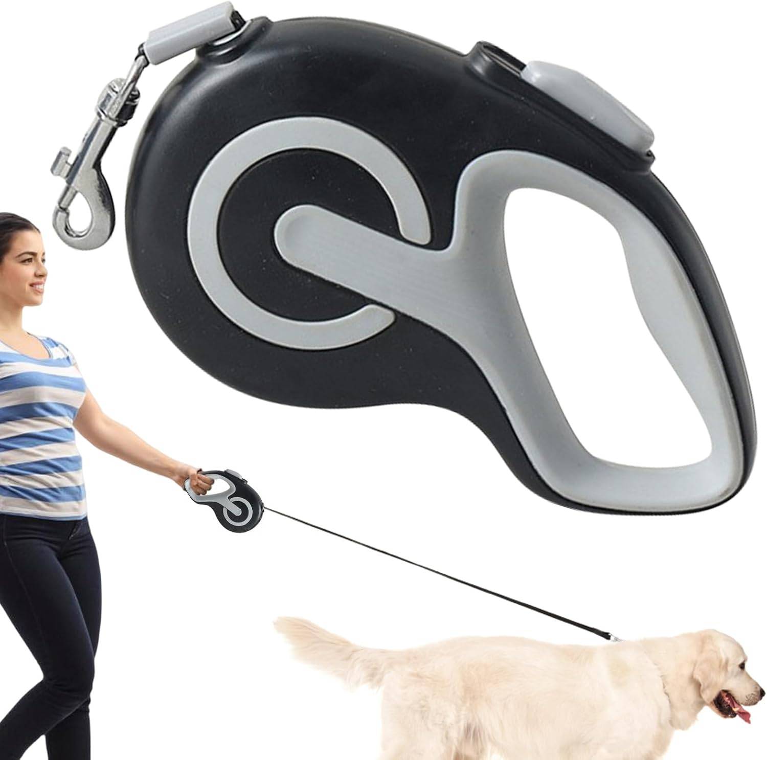 Laisse rétractable pour chien - 4,9 m nylon résistant - Poignée ergonomique antidérapante - noir - Living123 - Image 2