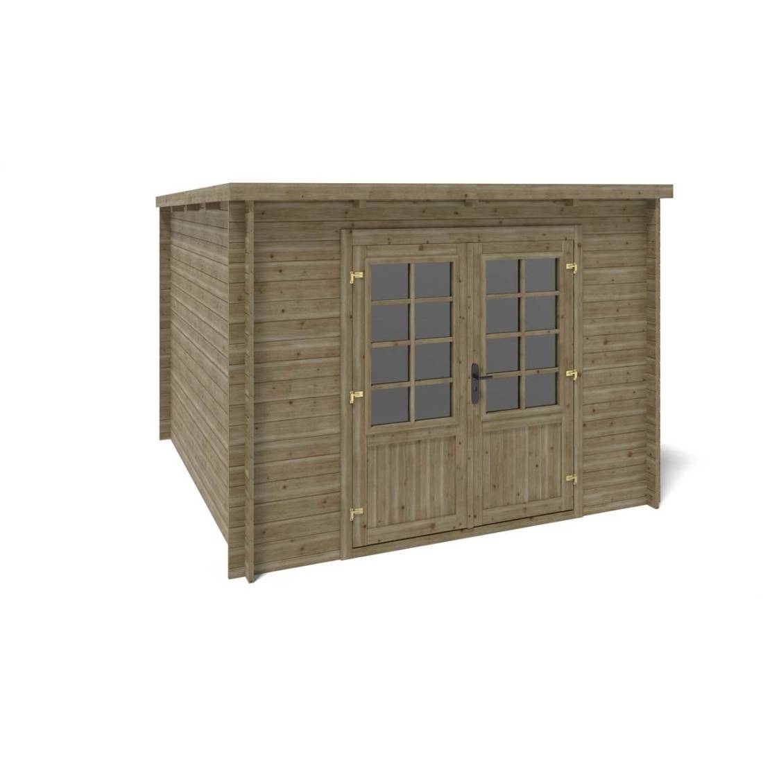 Altanka - Abri de jardin en bois - 9m2 - 3x3m - Traité - Ep. 28mm - Couleur: vert - DOM356 - ALTANKA - Image 7