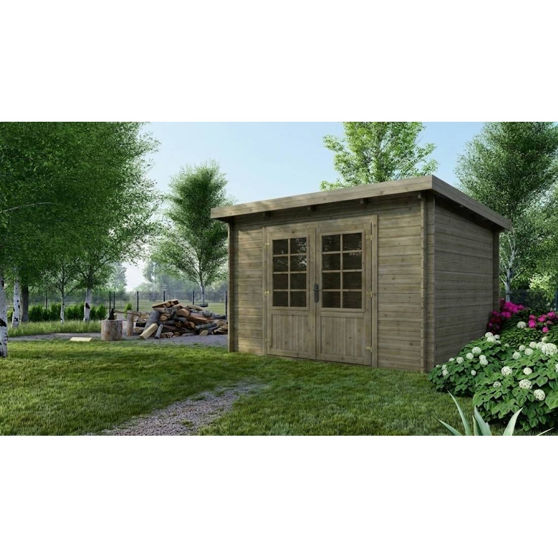 Altanka - Abri de jardin en bois - 9m2 - 3x3m - Traité - Ep. 28mm - Couleur: vert - DOM356 - ALTANKA