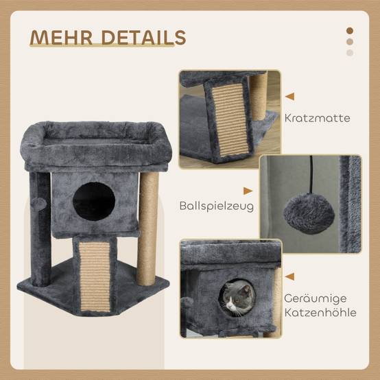 Arbre à chat bois peluche pour chats repos et jeu avec griffoir 40x40x57cm gris foncé - ComfortXL Outdoor Living - Image 4
