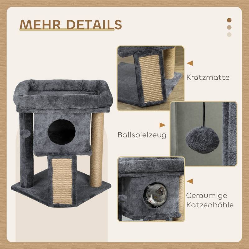 Arbre à chat bois peluche pour chats repos et jeu avec griffoir 40x40x57cm gris foncé - ComfortXL Outdoor Living - Image 4